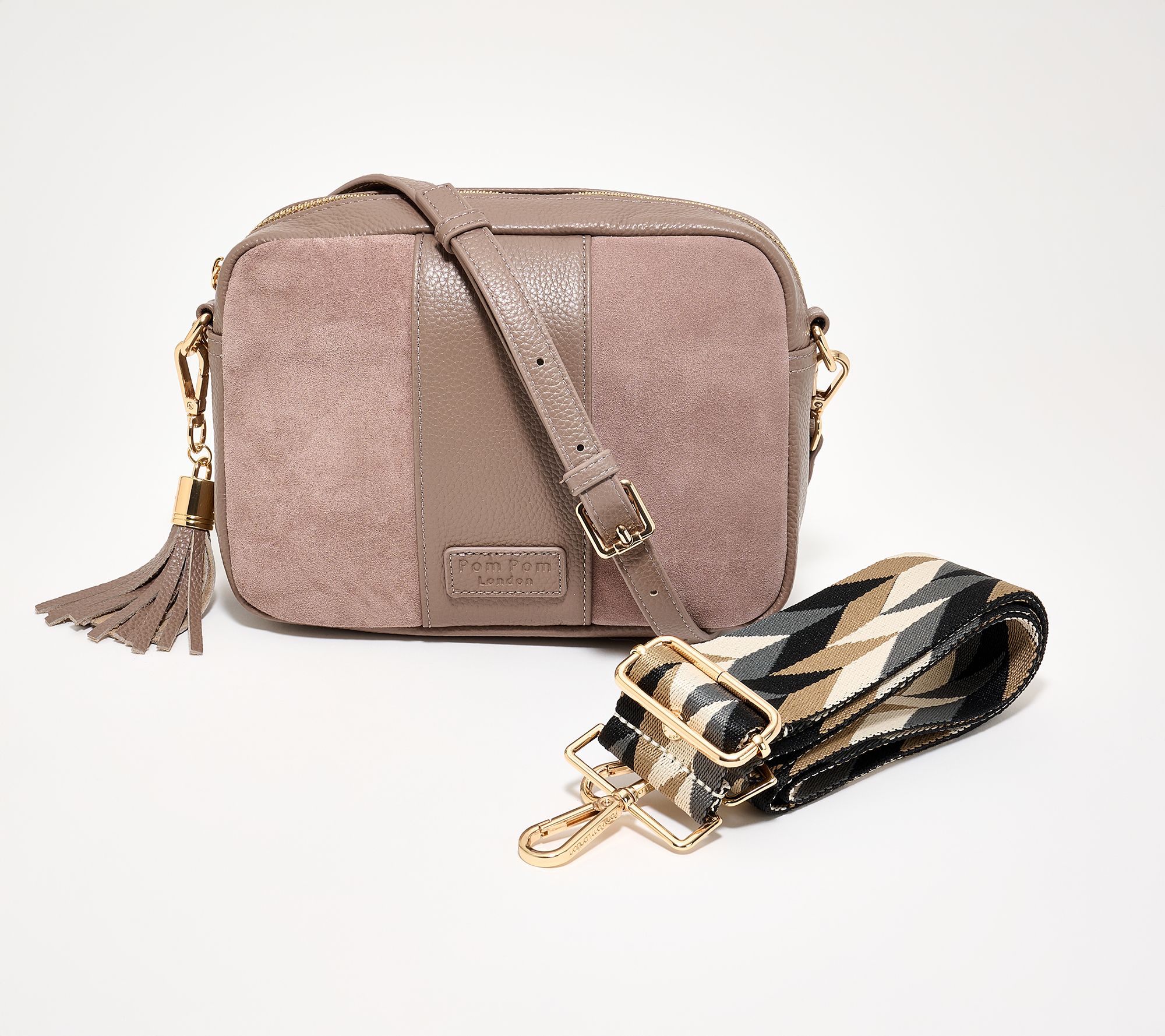 Pom Pom London The City Suede & Leather Crossbody with Extra Strap