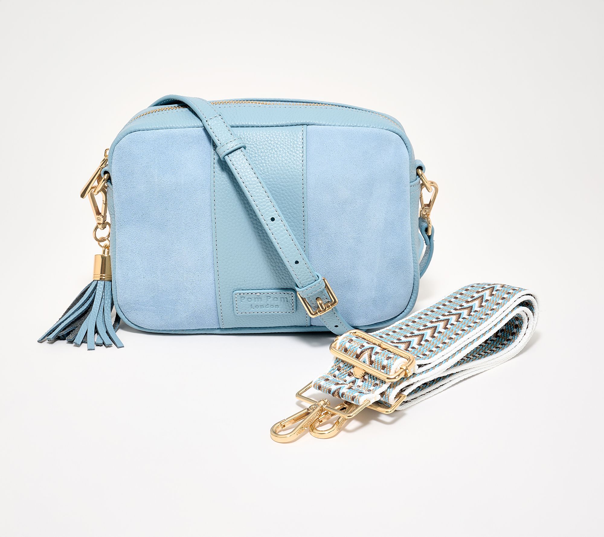 Pom Pom London The City Suede & Leather Crossbody with Extra Strap