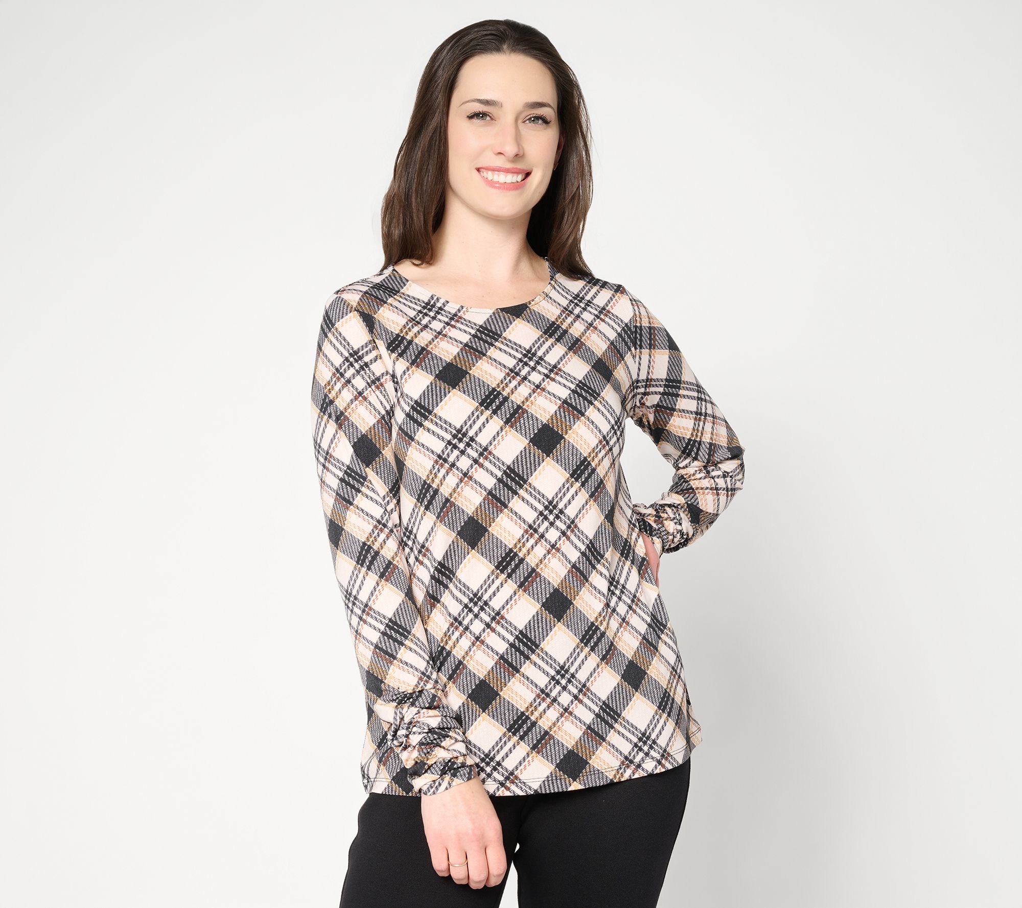 "As Is" Susan Graver Printed Liquid Knit Ruched Sleeve Top