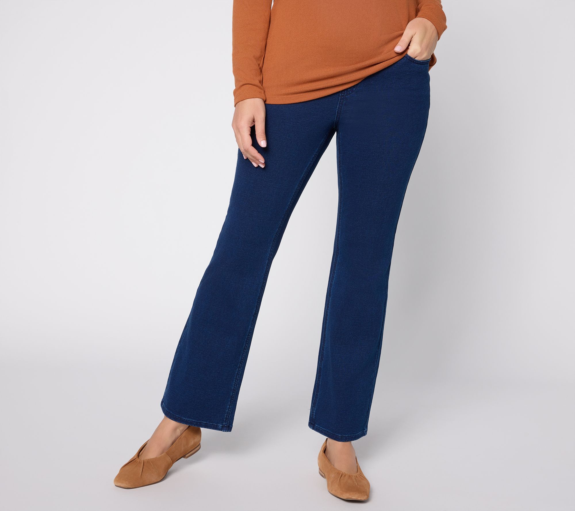 "As Is" Denim & Co. Reg Knit Denim Pull On Boot Leg Jeans