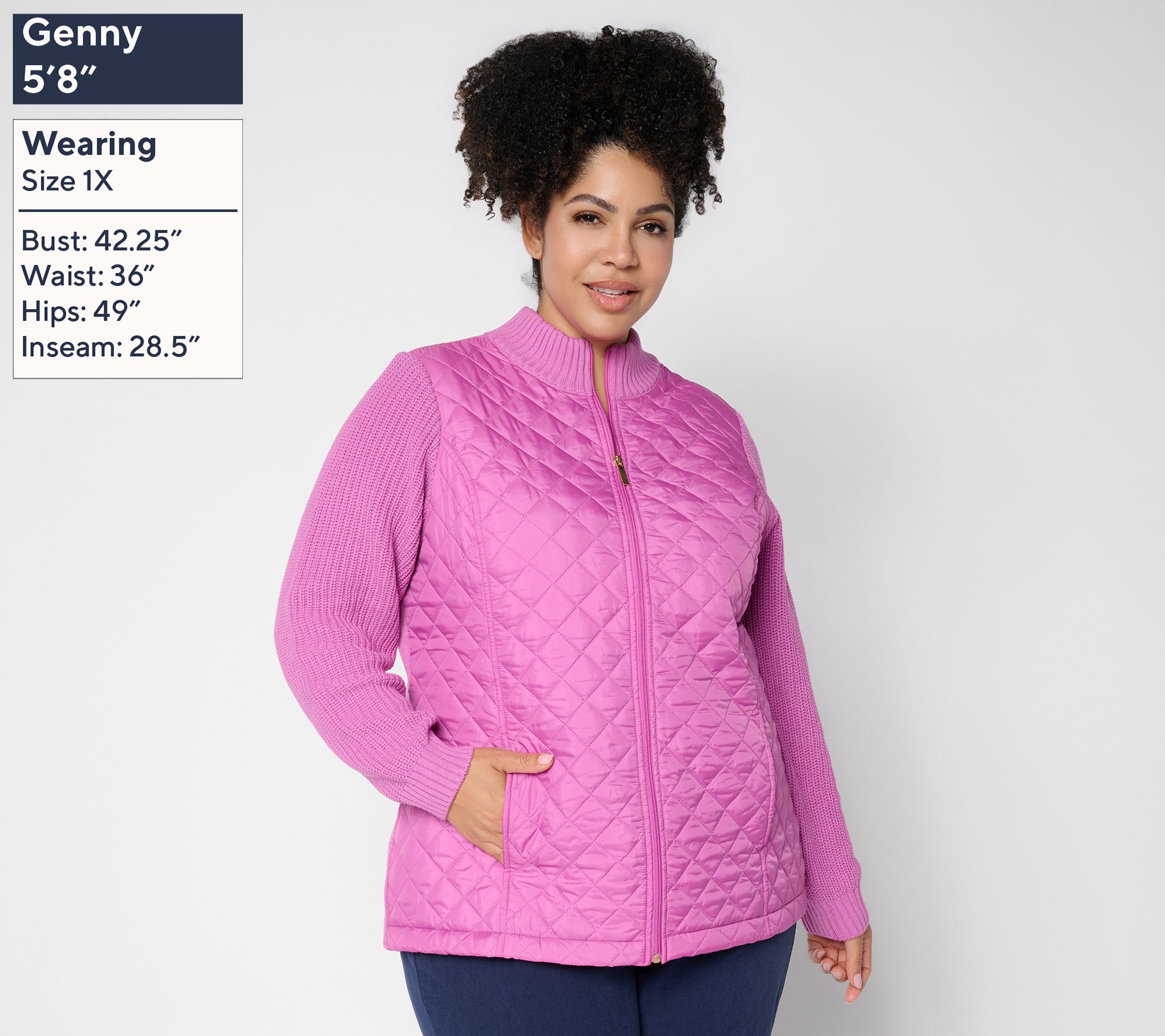 Denim & Co. Regular Quilted Zip-Front Sweater Jacket | QVC