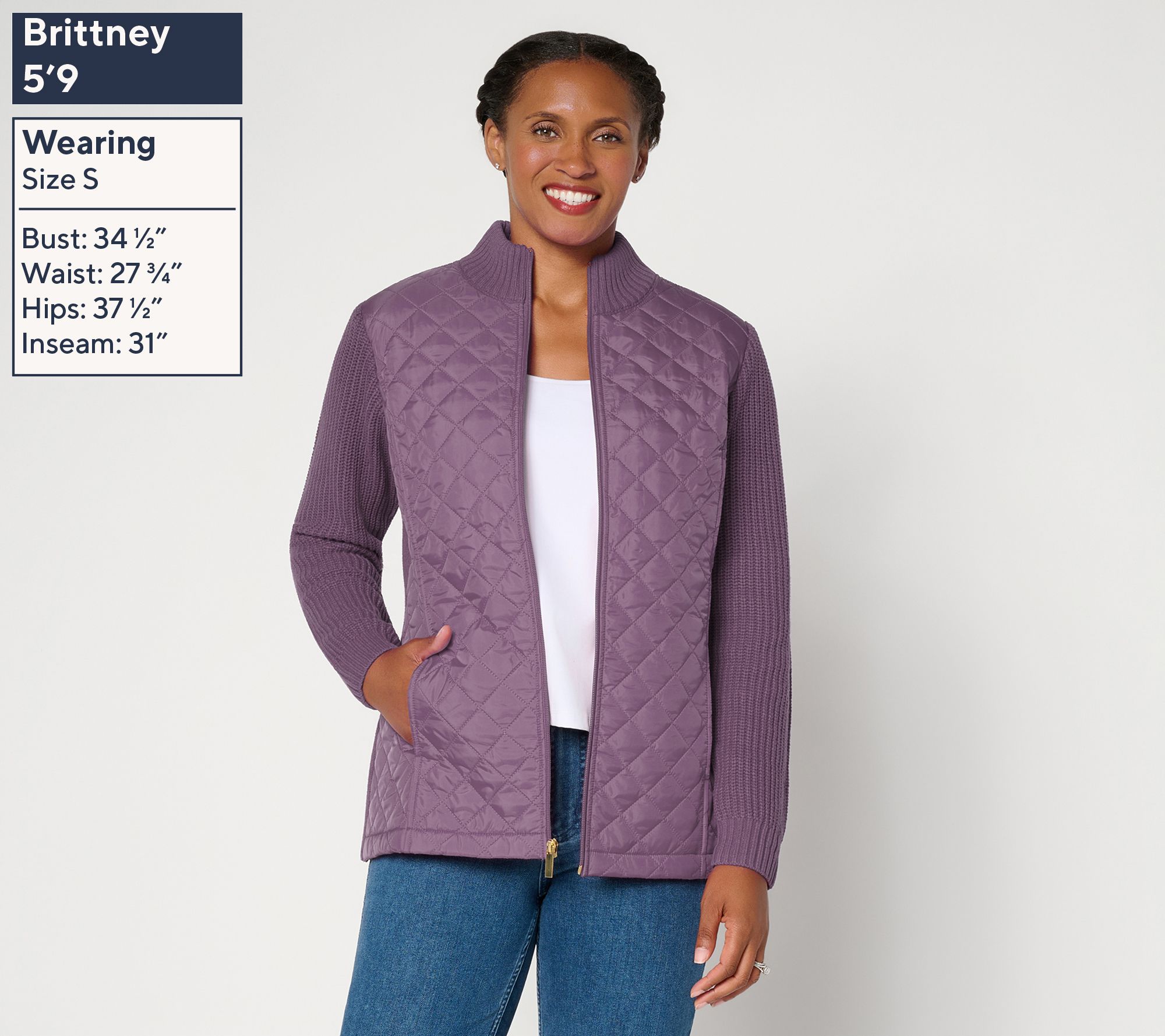 Denim & Co. Regular Quilted Zip-Front Sweater Jacket | QVC