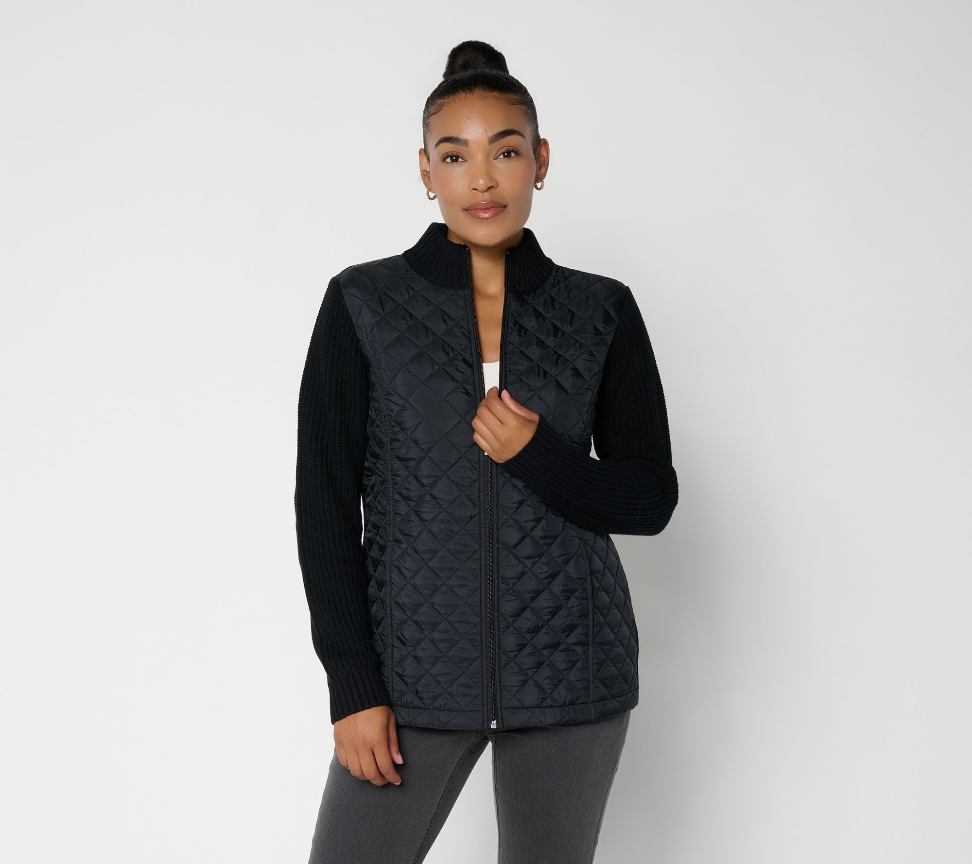 Denim & Co. Regular Quilted Zip-Front Sweater Jacket
