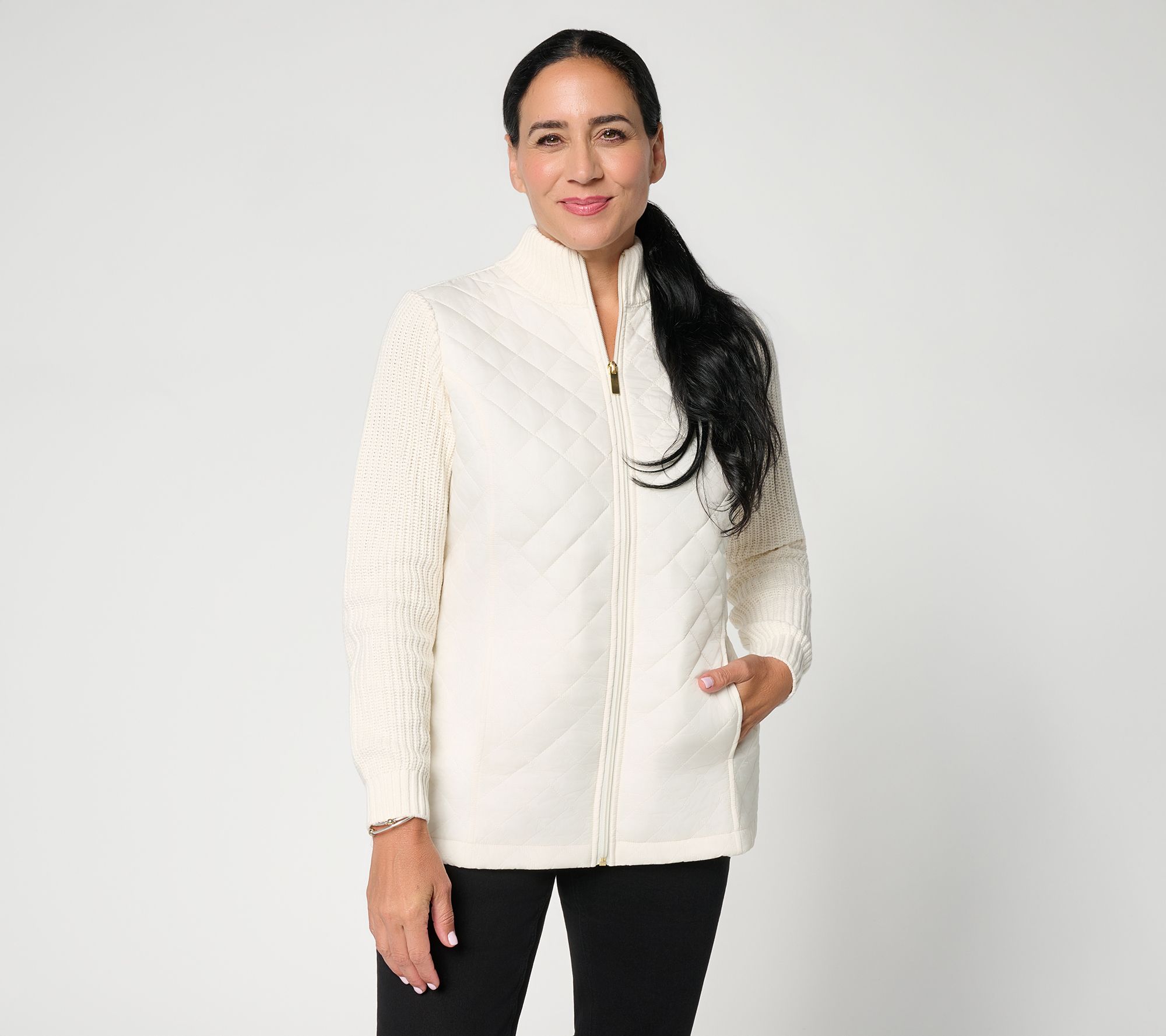 Denim & Co. Regular Quilted Zip-Front Sweater Jacket