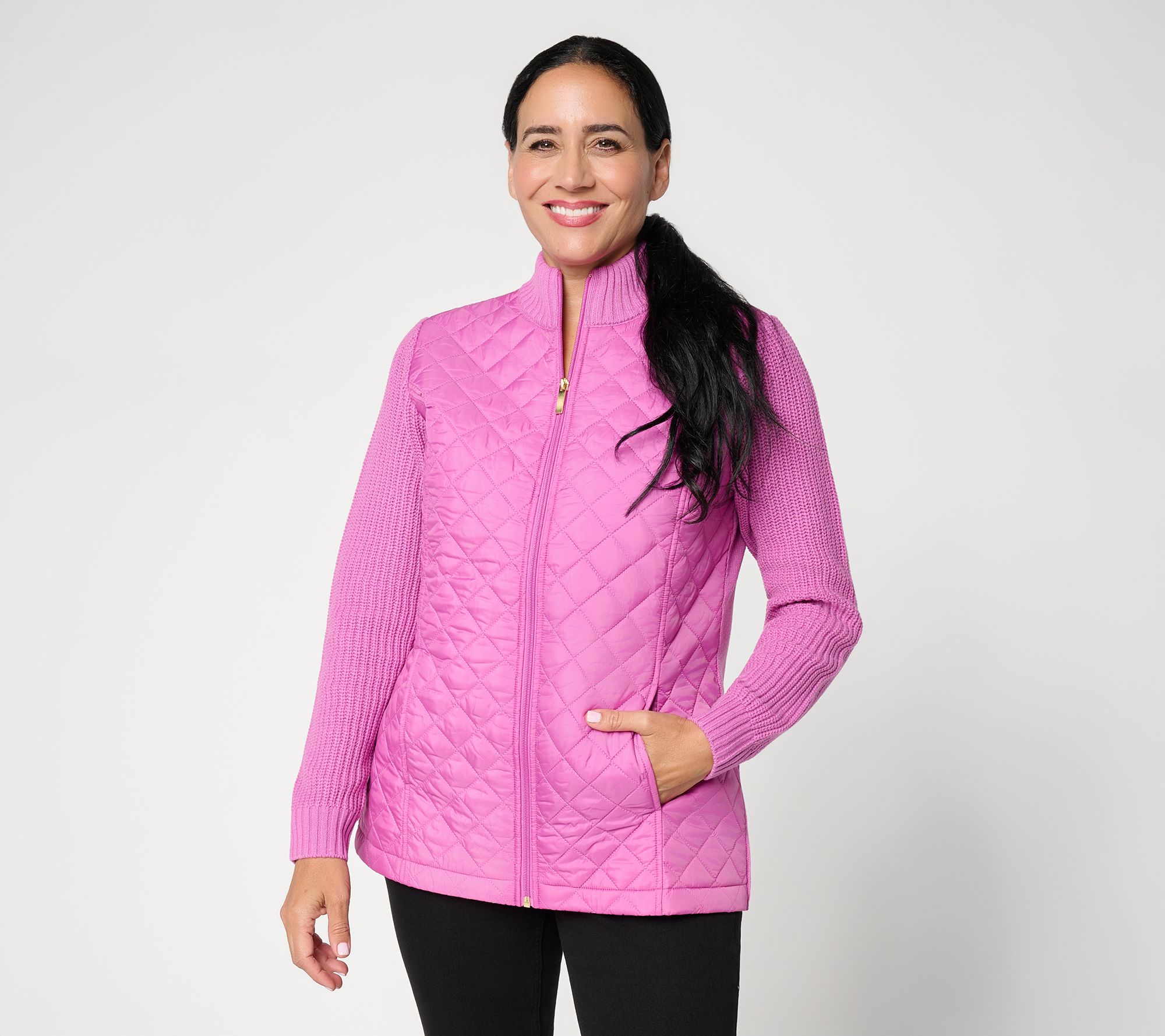 Denim & Co. Regular Quilted Zip-Front Sweater Jacket