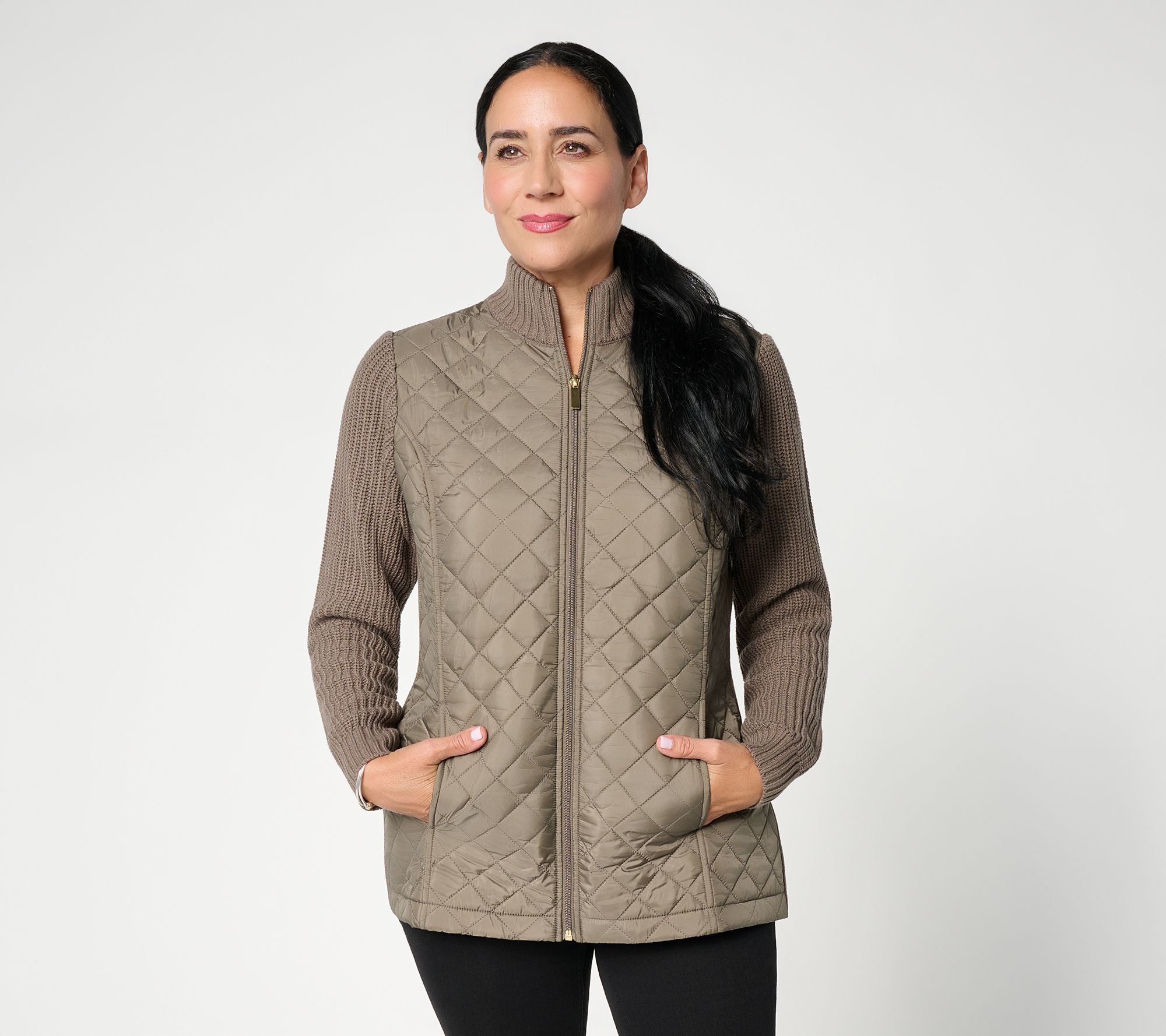 Denim & Co. Regular Quilted Zip-Front Sweater Jacket