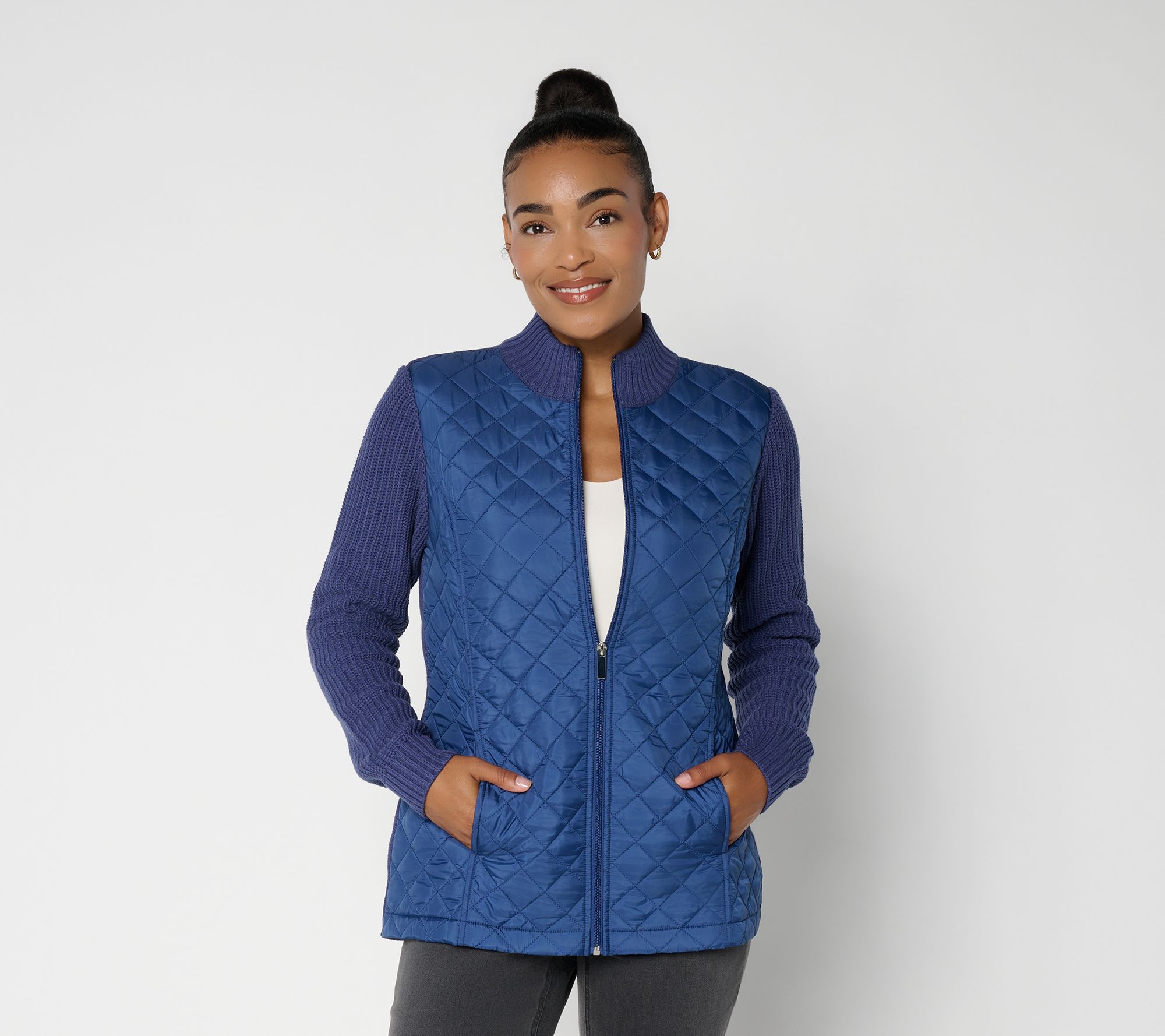 Denim & Co. Regular Quilted Zip-Front Sweater Jacket