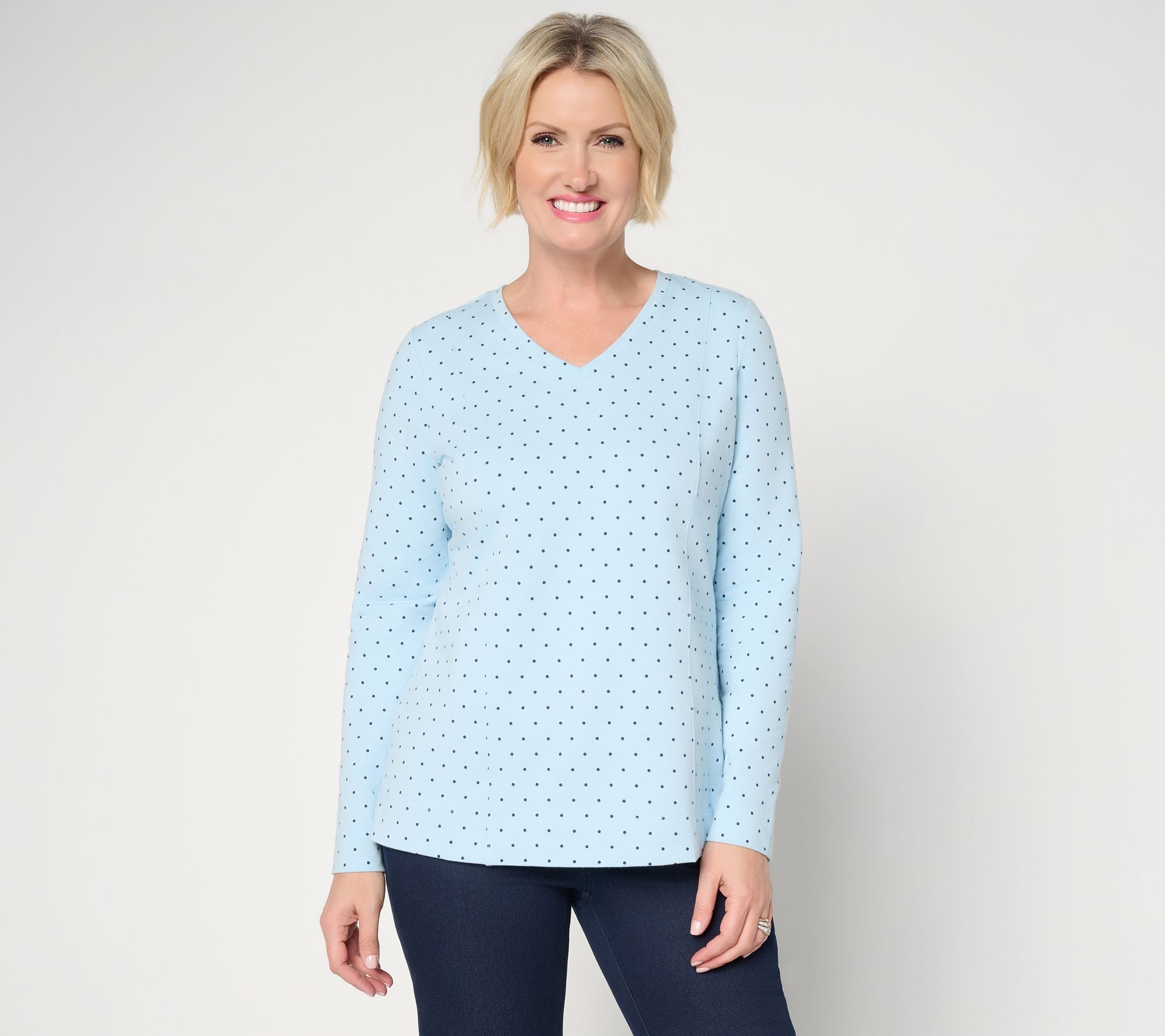 "As Is" Denim & Co. Active Printed French Terry V-Neck Top