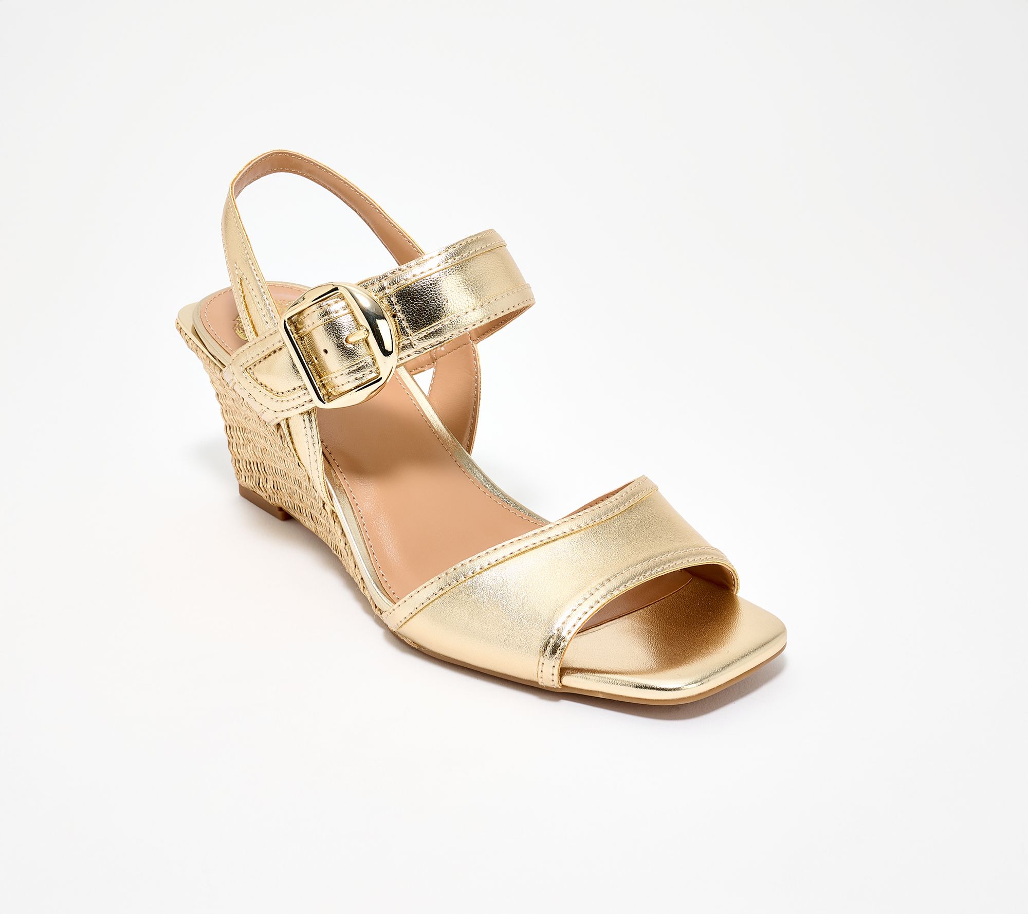 "As Is" Vince Camuto Leather and Raffia Slingback Wedges - Helcey
