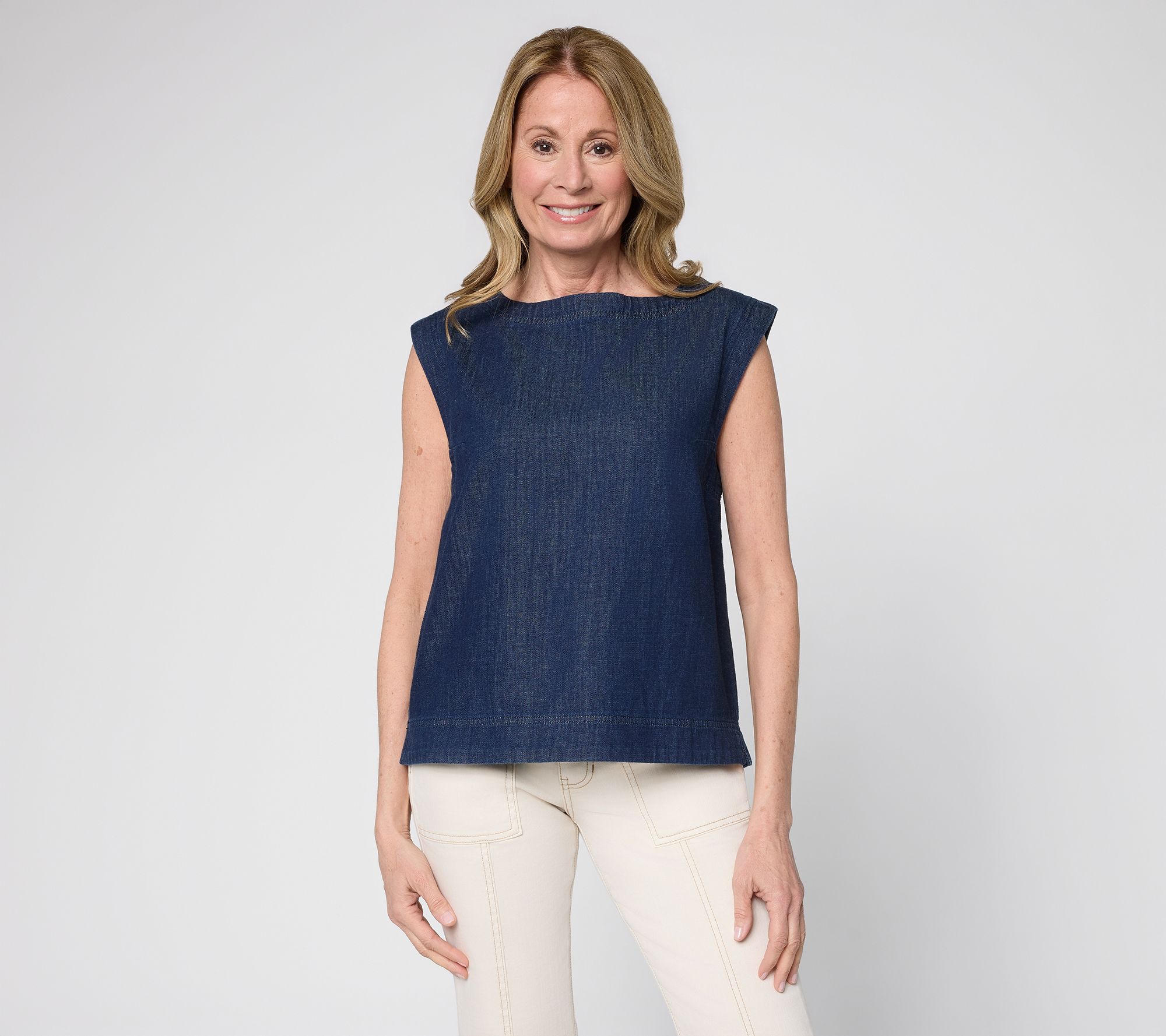 "As Is" Me by Jennie Garth 100% Cotton Denim Tank Top with Back Pleat