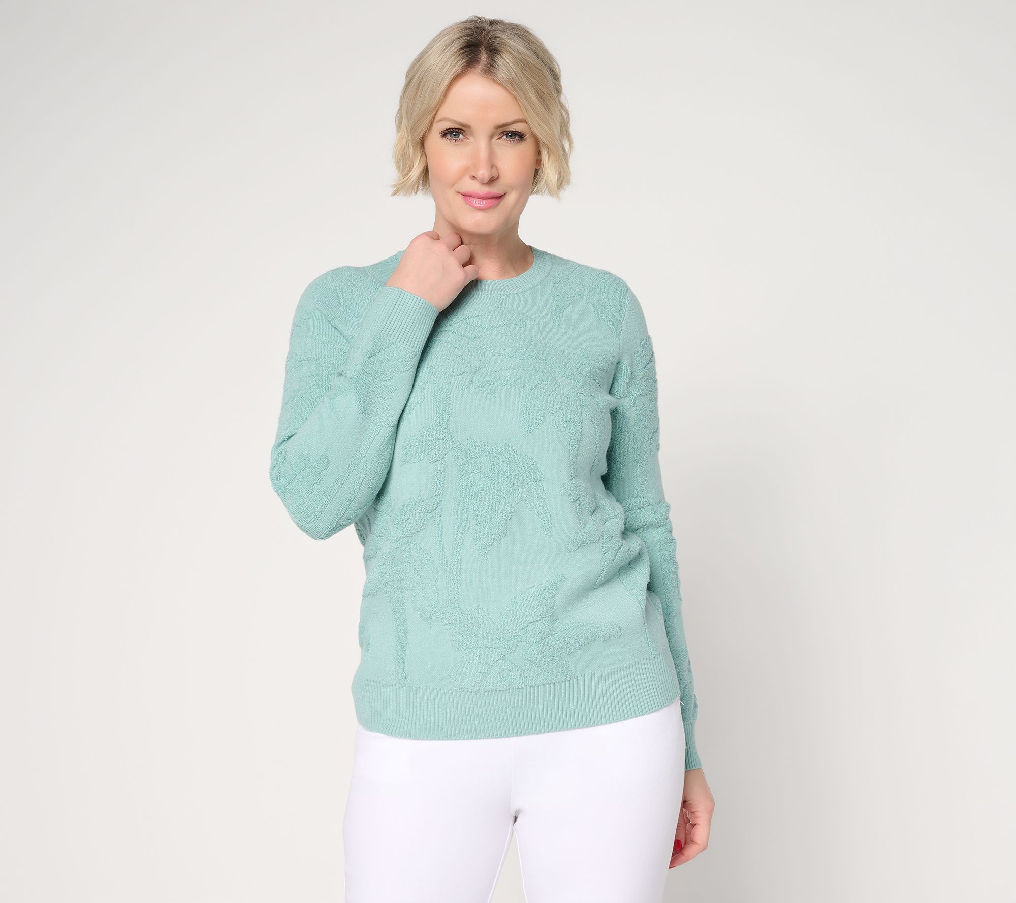 "As Is" Susan Graver Textured Crew Neck Long Sleeve Sweater