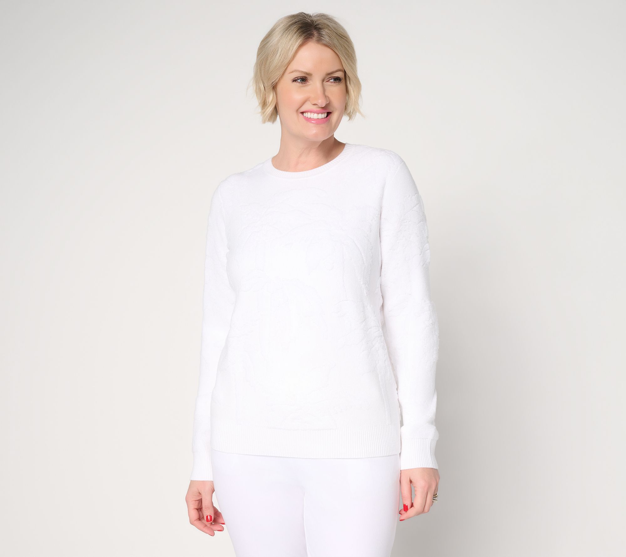 "As Is" Susan Graver Textured Crew Neck Long Sleeve Sweater