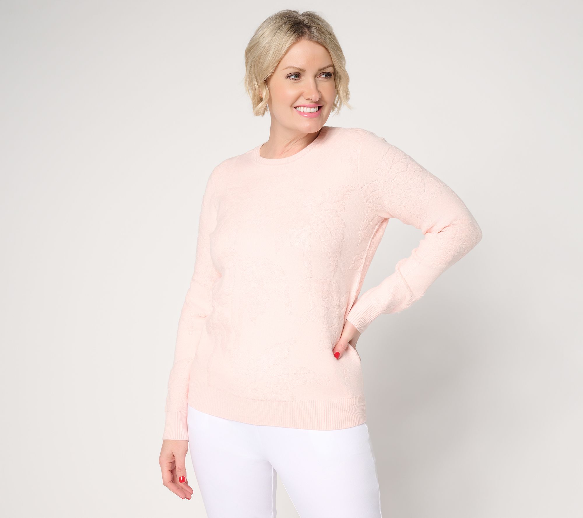 "As Is" Susan Graver Textured Crew Neck Long Sleeve Sweater