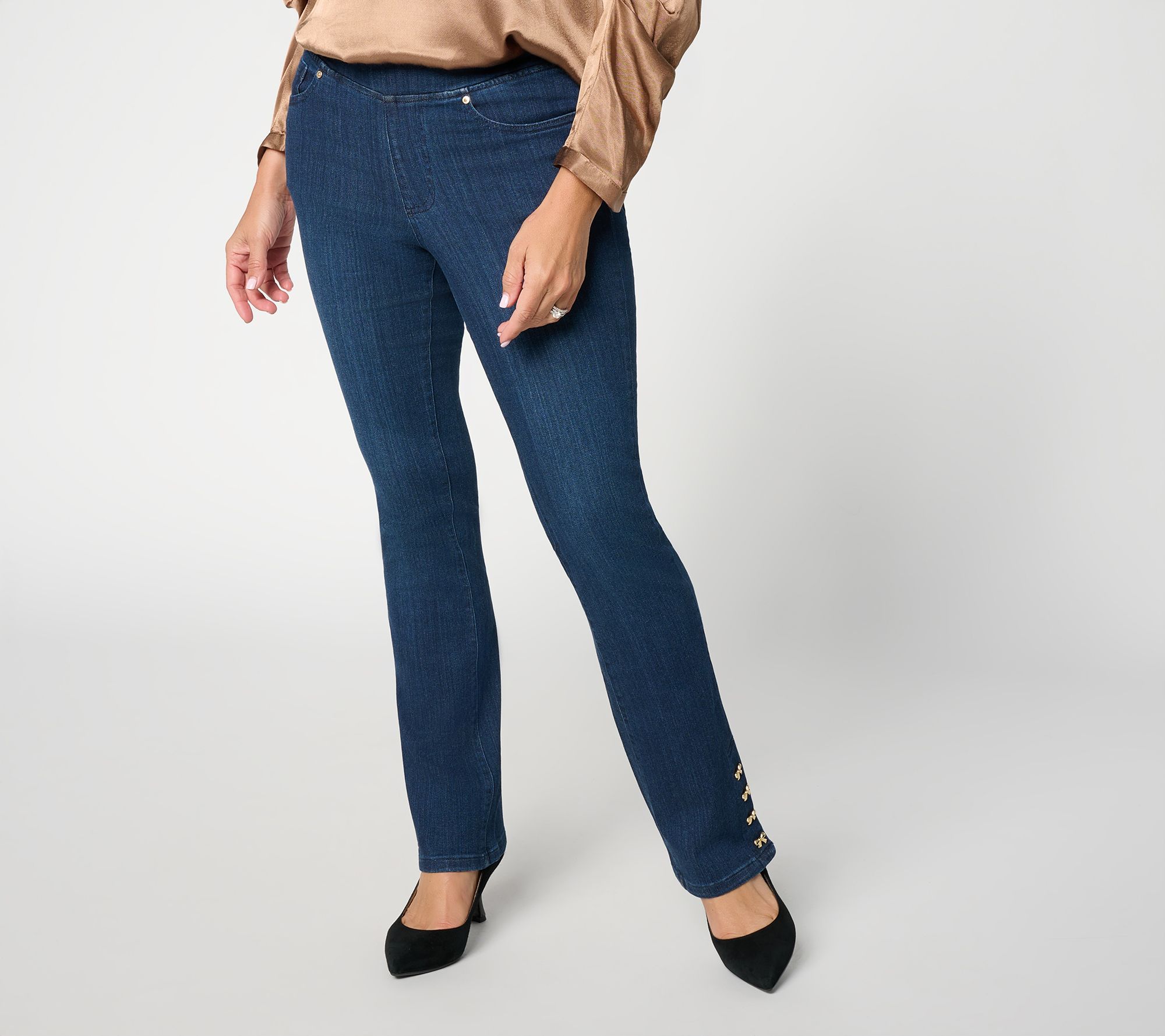 Belle by Kim Gravel Petite Primabelle Denim Gold Bow Jeans