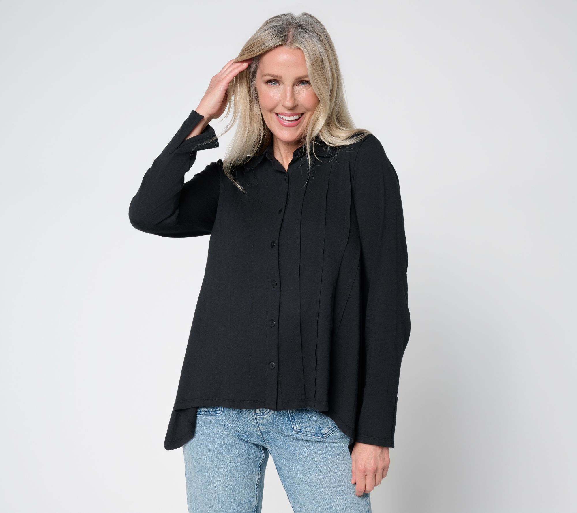 "As Is" LOGO Lavish by Lori Goldstein Shark Bite Shirt with Pintuck Detail