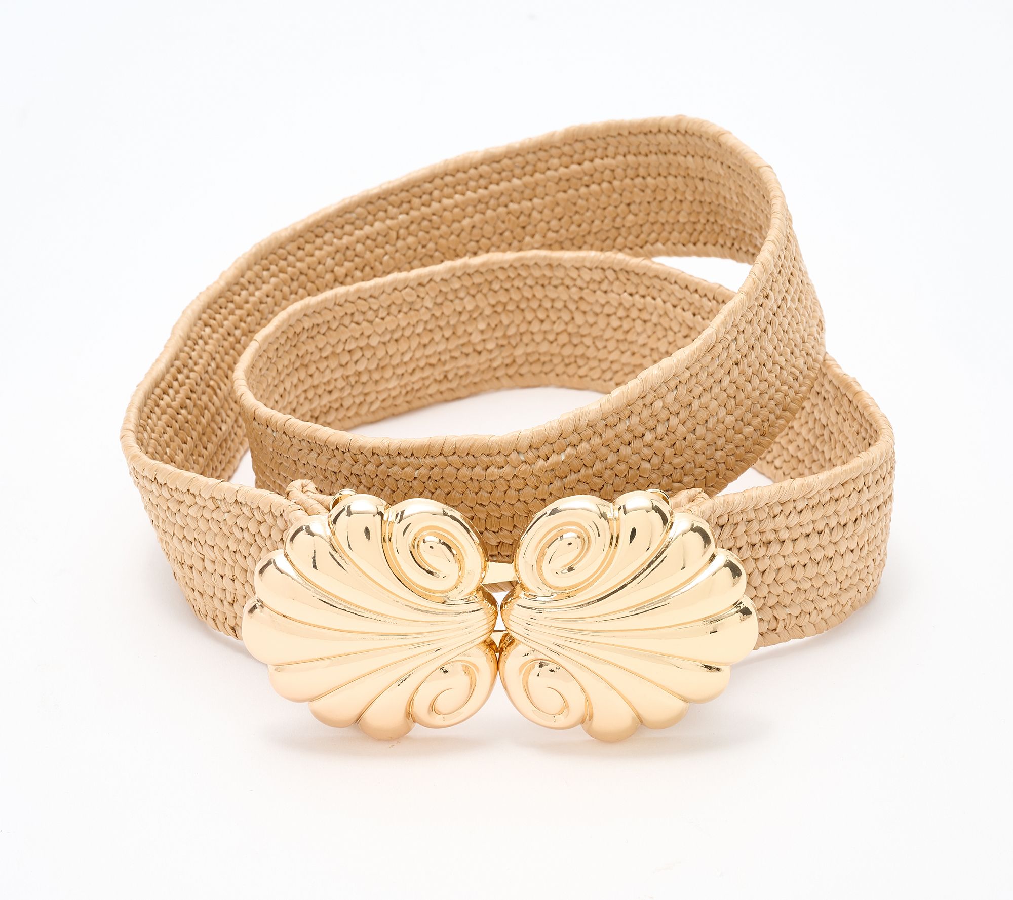"As Is" Susan Graver Stretch Raffia Belt with Novelty Shell Closure