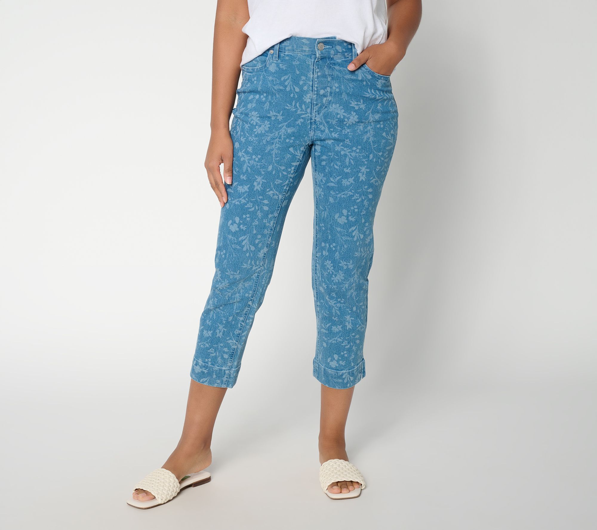 "As Is" Denim & Co. Petite Printed Classic StretchStraight Leg Crop Jeans