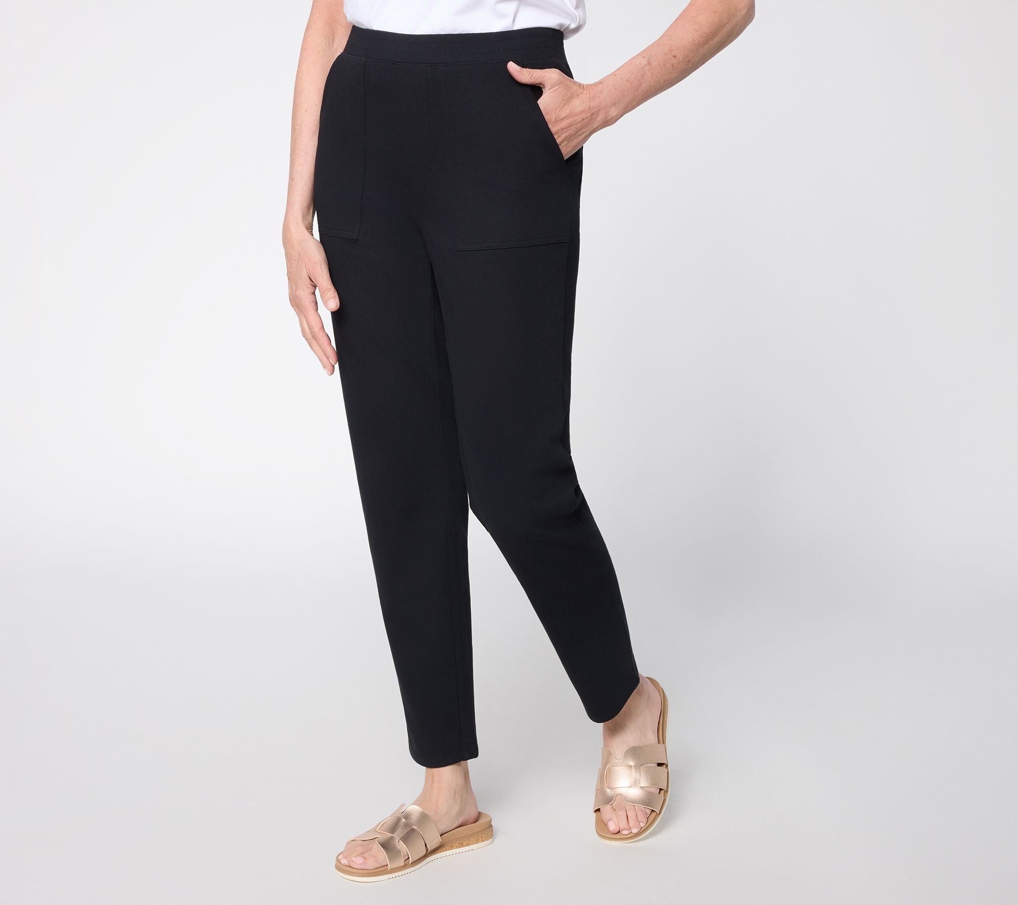 "As Is" Denim & Co. Petite Comfy Knit Air Pull-On Tapered Ankle Pants