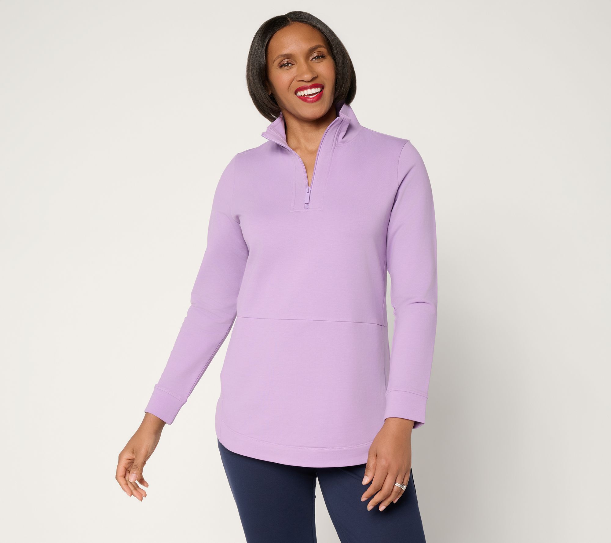 "As Is" Denim & Co. Active Petite French Terry Half Zip Tunic