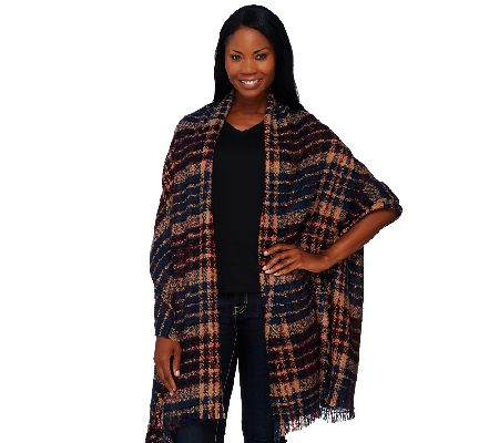 Tashon Boucle Fringed Plaid Runway Wrap - QVC.com