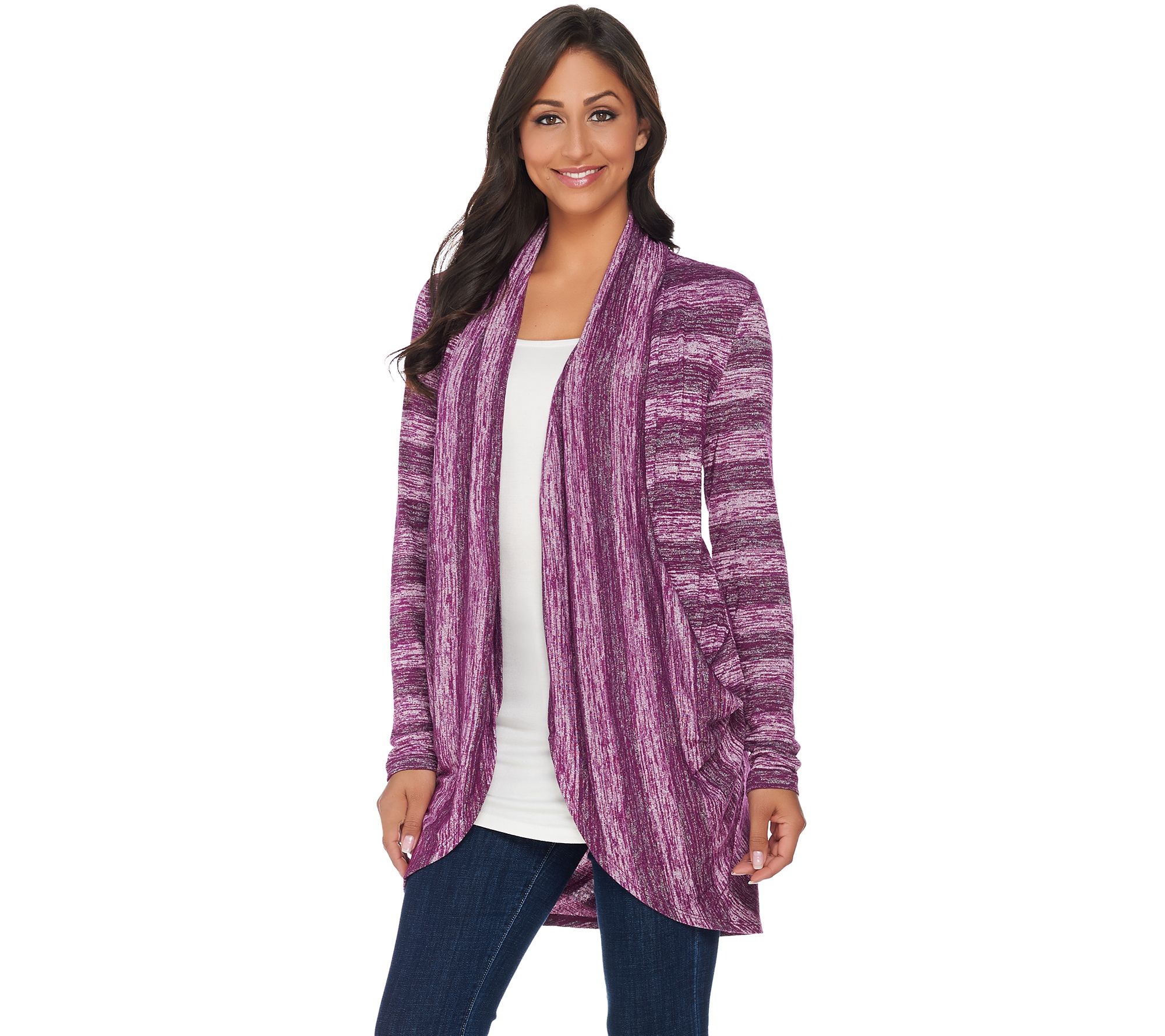 LOGO by Lori Goldstein Sweater Knit Cocoon Cardigan with Pockets - QVC.com