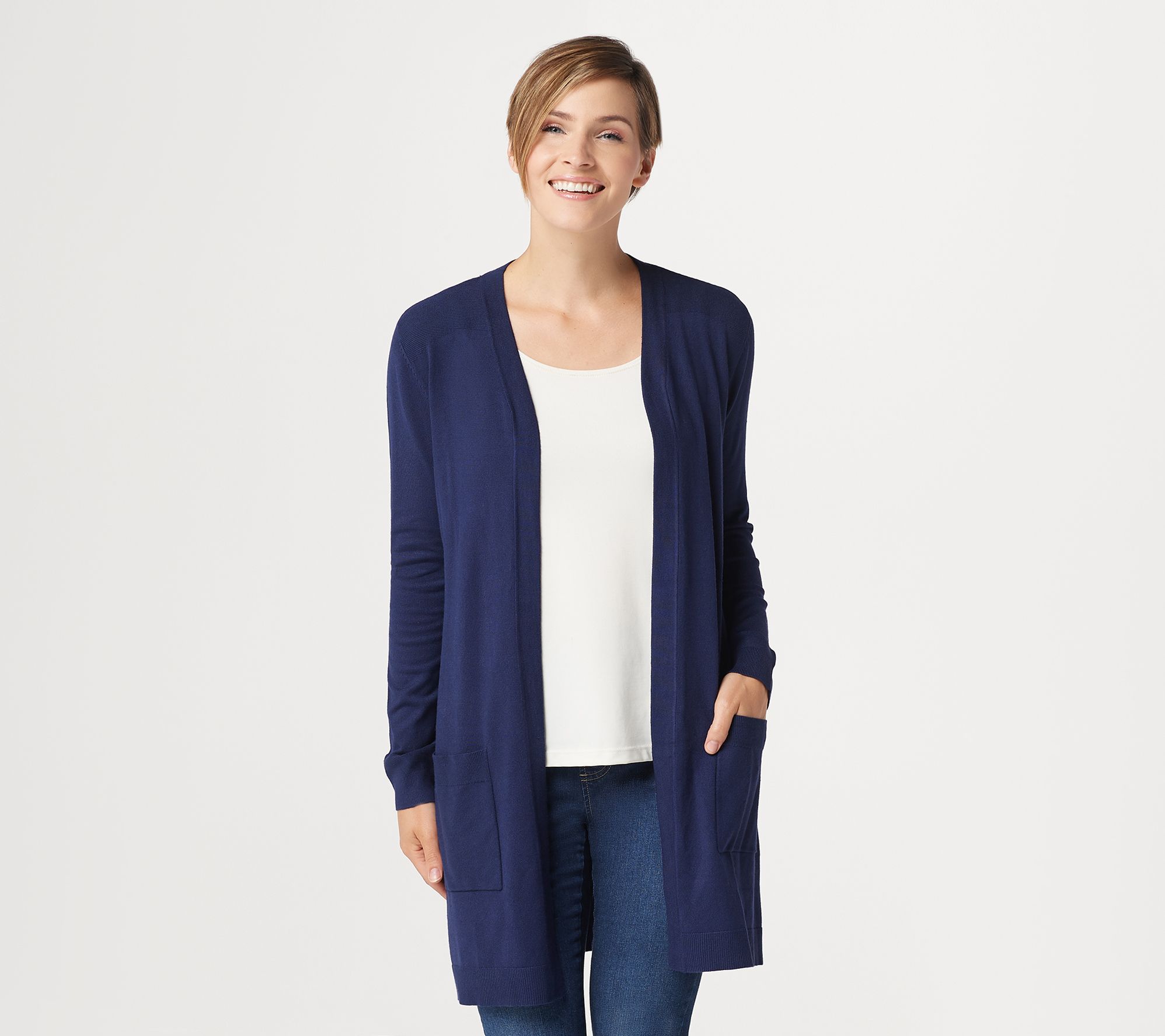Belle by Kim Gravel Feather Knit Open Front Long Cardigan - QVC.com