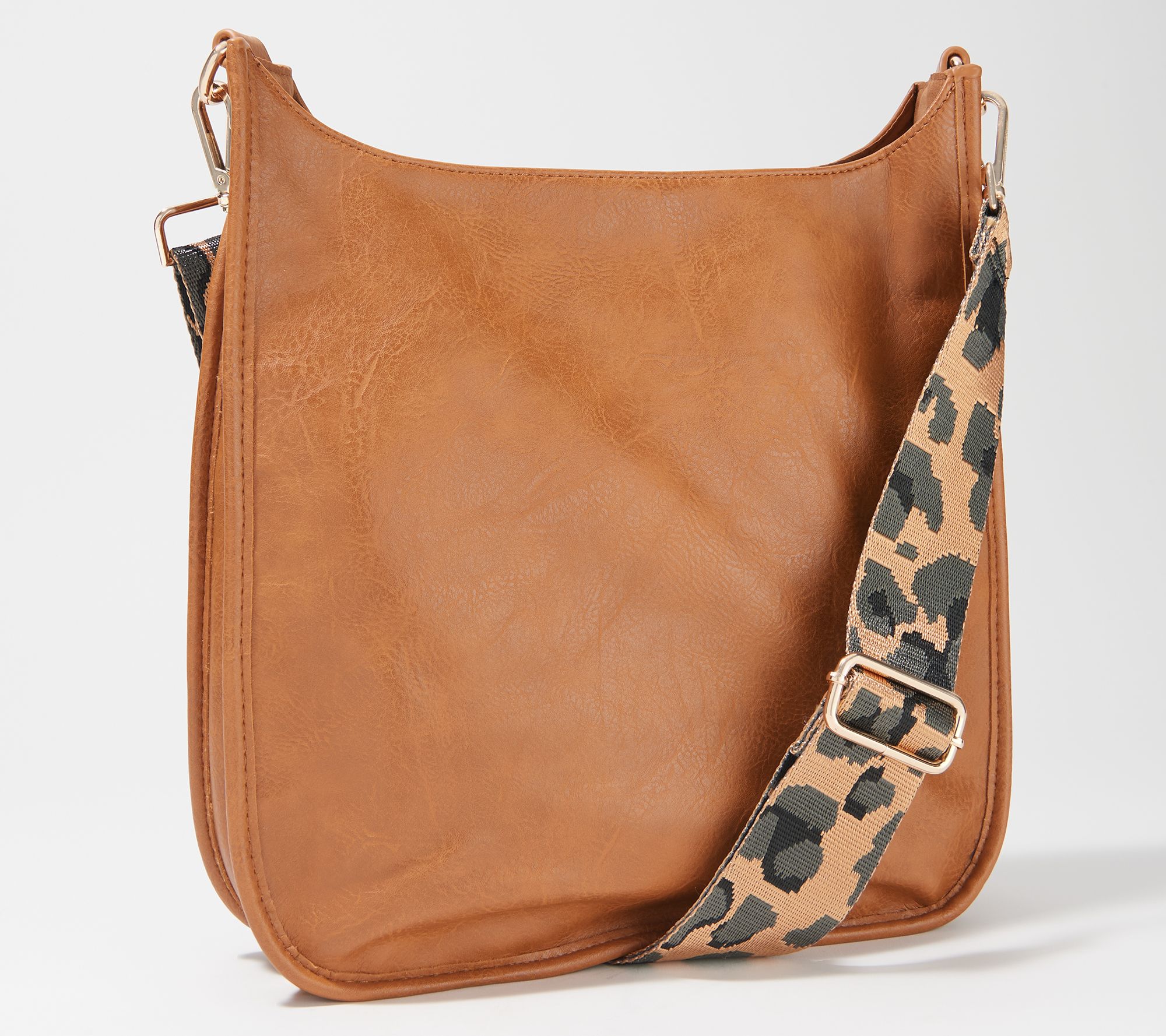 Ahdorned! Camel/ Faux Leather/ crossbody Bag Gold Hardware With Two Straps.