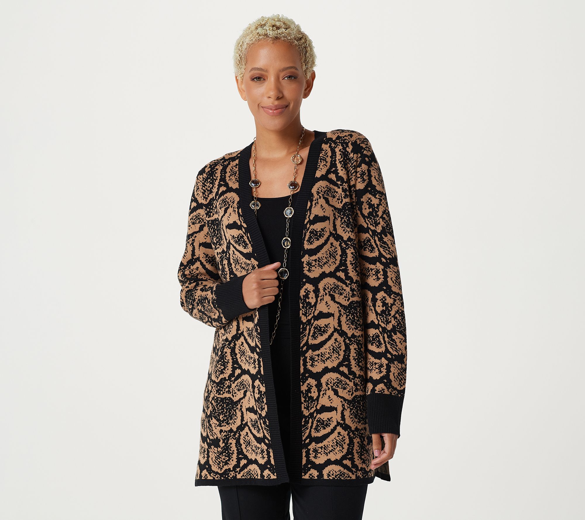 Leopard Jacquard Pattern Open Cardigan