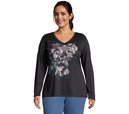 Just My Size Cool Dri Long Sleeve Graphic V-Neck Shirt