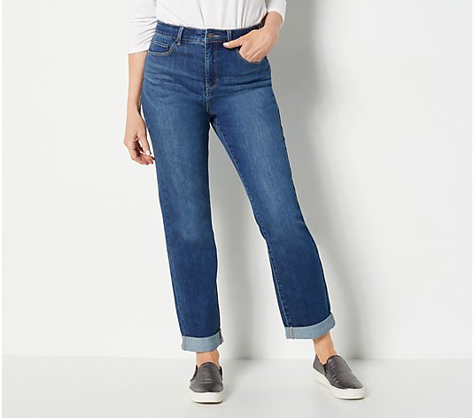 Susan Graver Regular Stretch Denim Girlfriend Jeans with Cuff