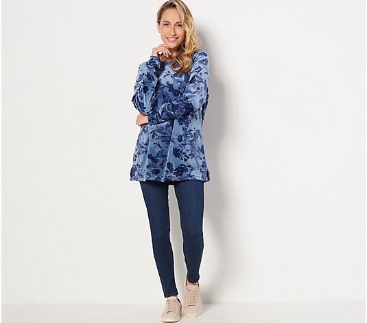 Denim & Co. Comfort Zone Petite Printed Velour Tunic with Pockets