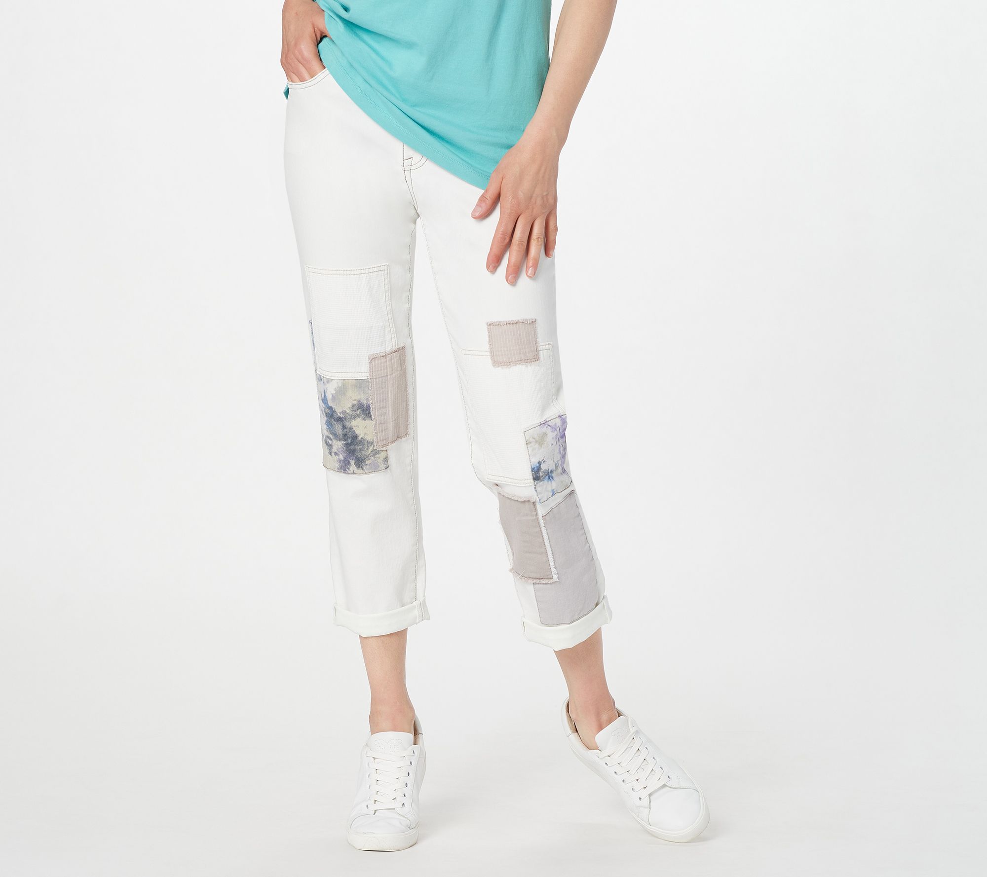 "As Is" LOGO by Lori Goldstein Reg. Alabaster Slim-Leg Boyfriend Jeans