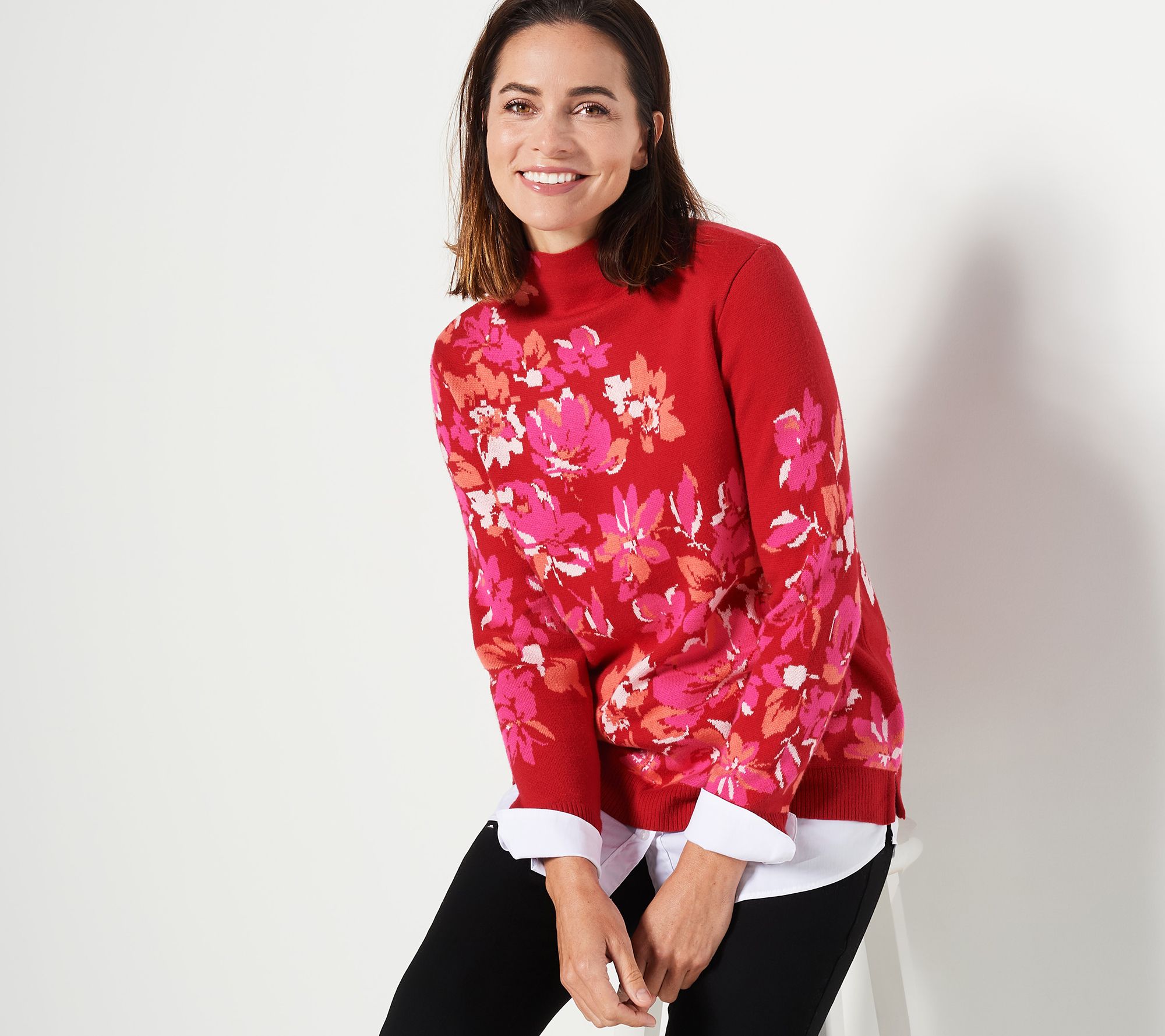 "As Is" Issac Mizrahi Live! Layered Jacquard Sweater