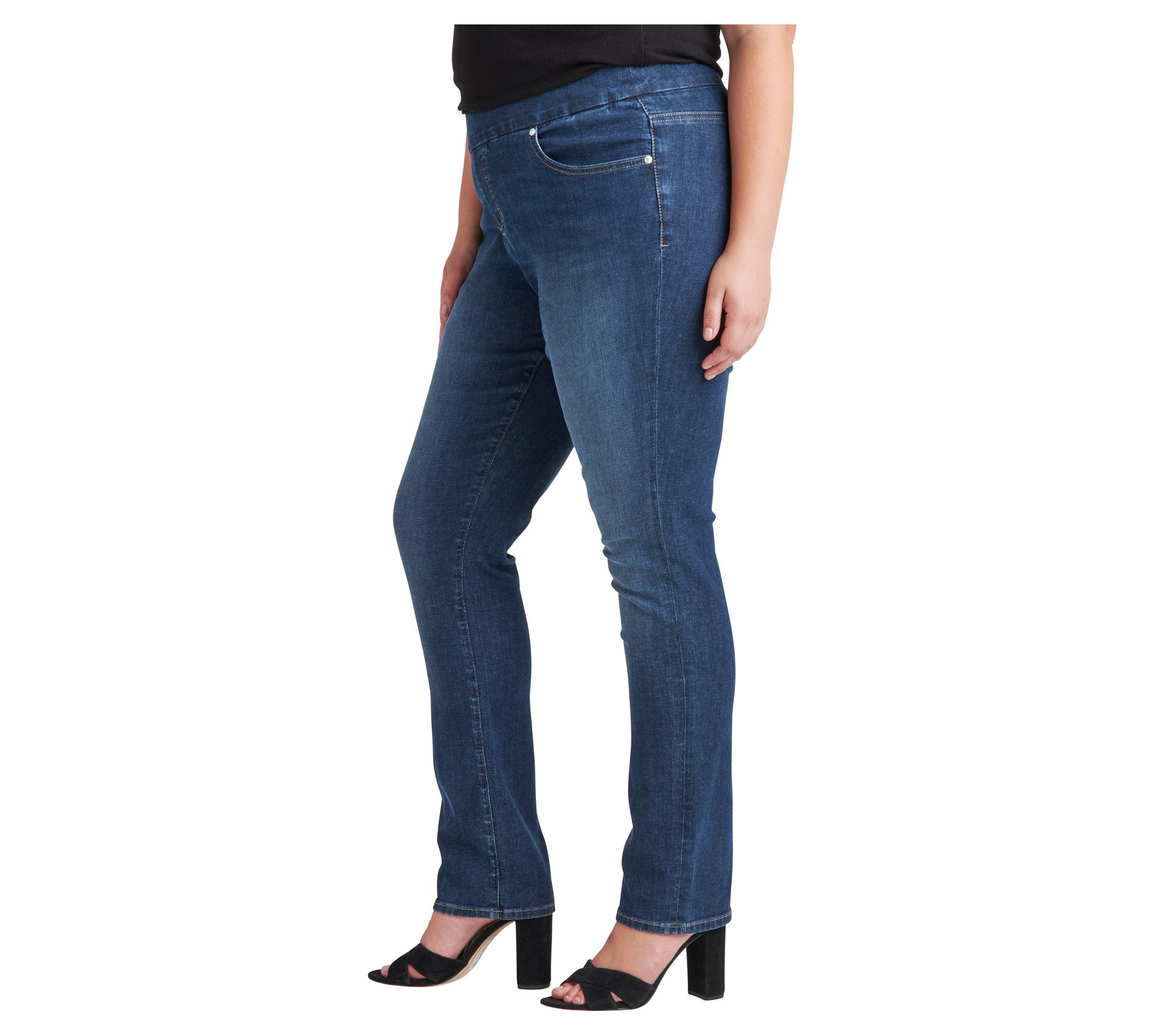 JAG Plus Size Peri Mid Rise Straight Leg Pull-O n Jeans-ANBL - QVC.com