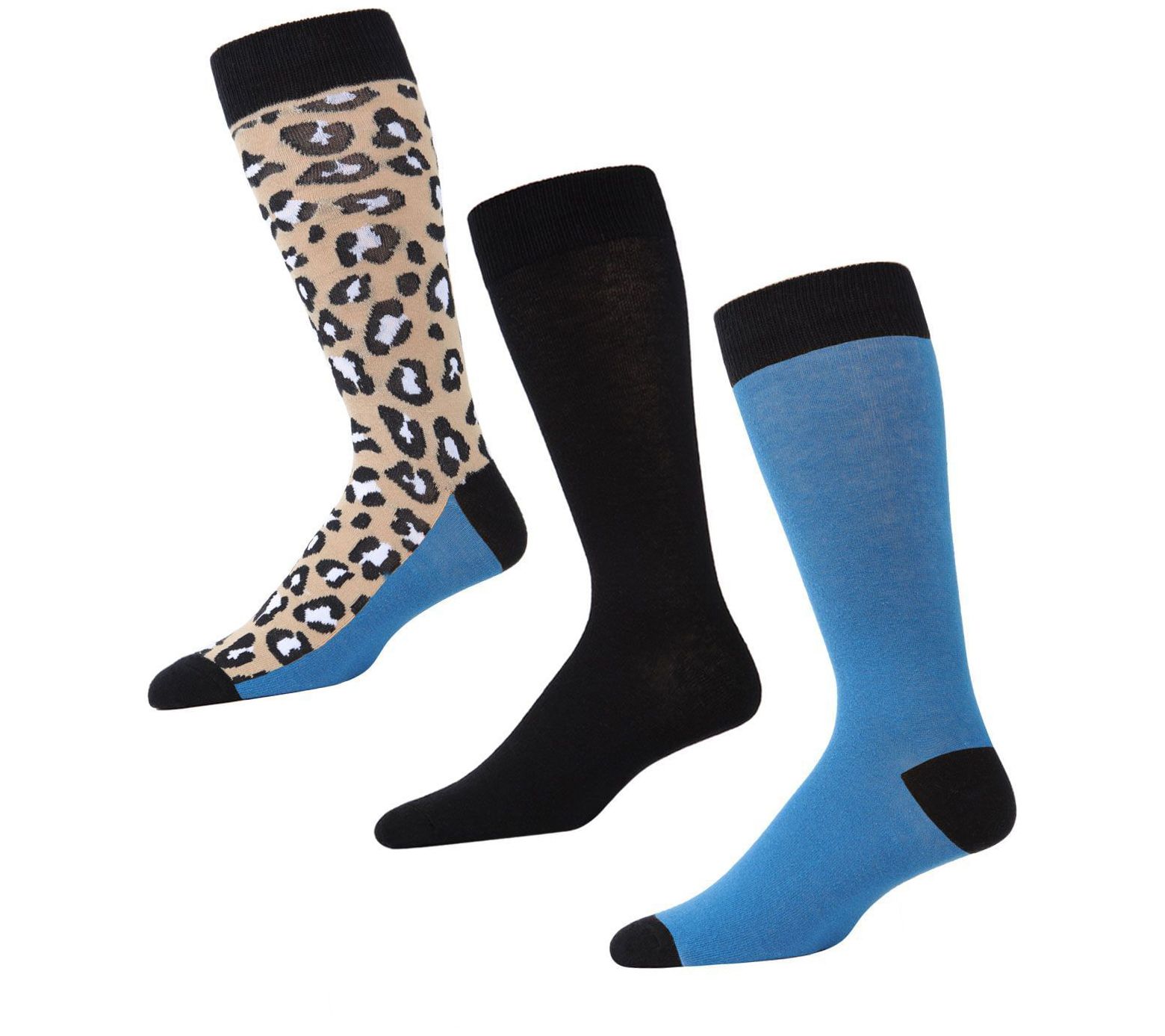 Memoi Men's Leopard Pane 3 Pack Crew Sock