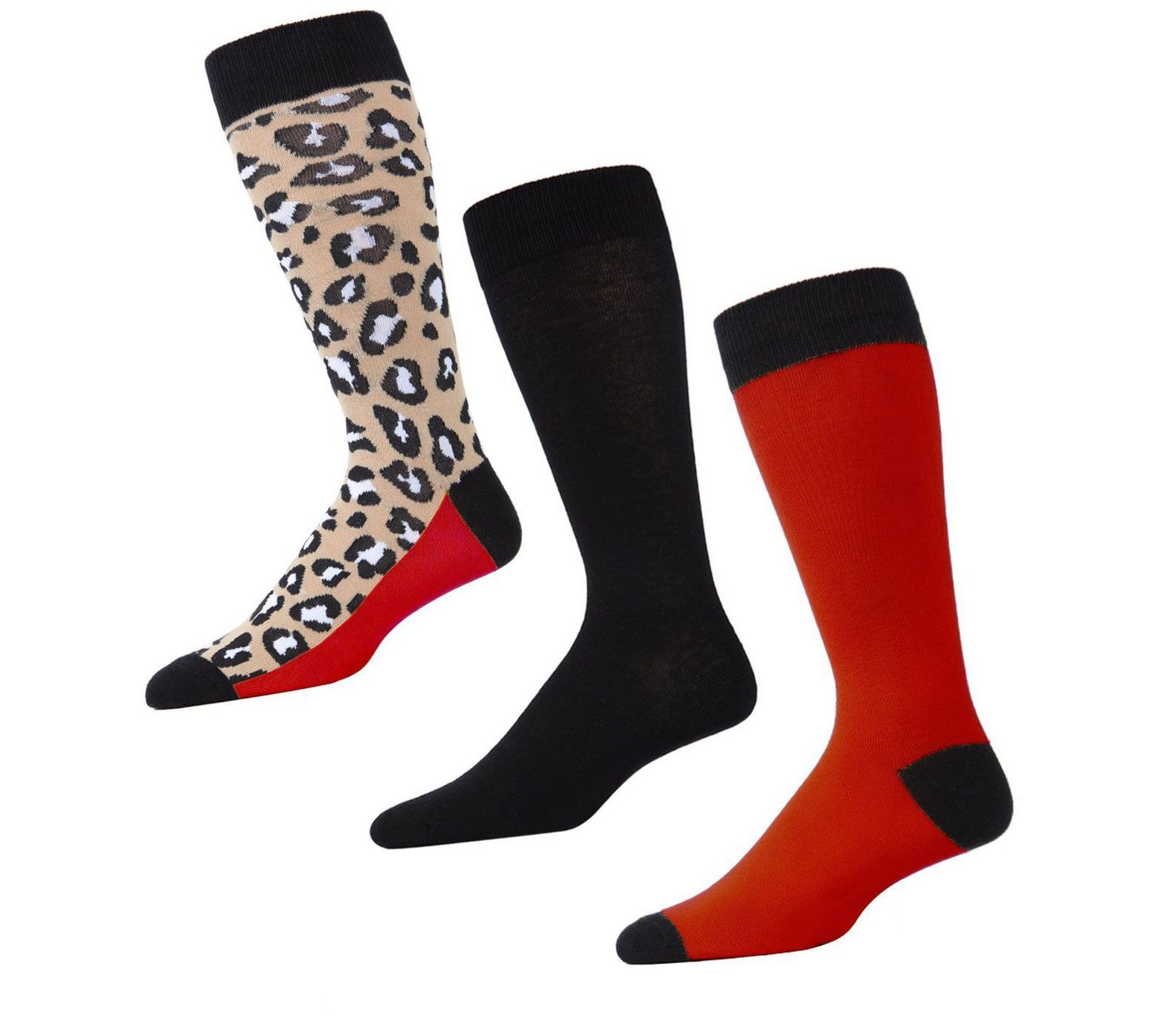 Memoi Men's Leopard Pane 3 Pack Crew Sock