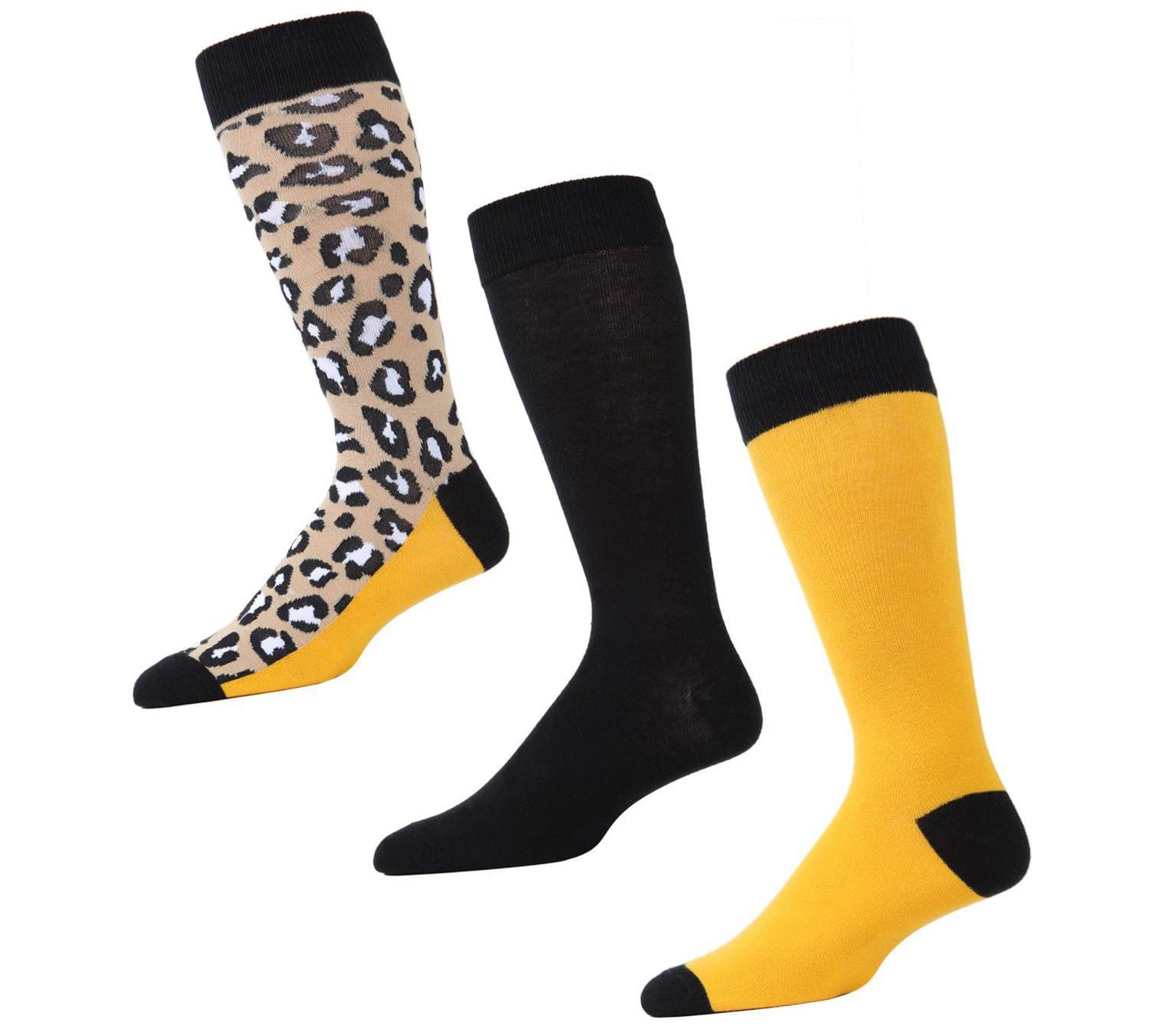 Memoi Men's Leopard Pane 3 Pack Crew Sock
