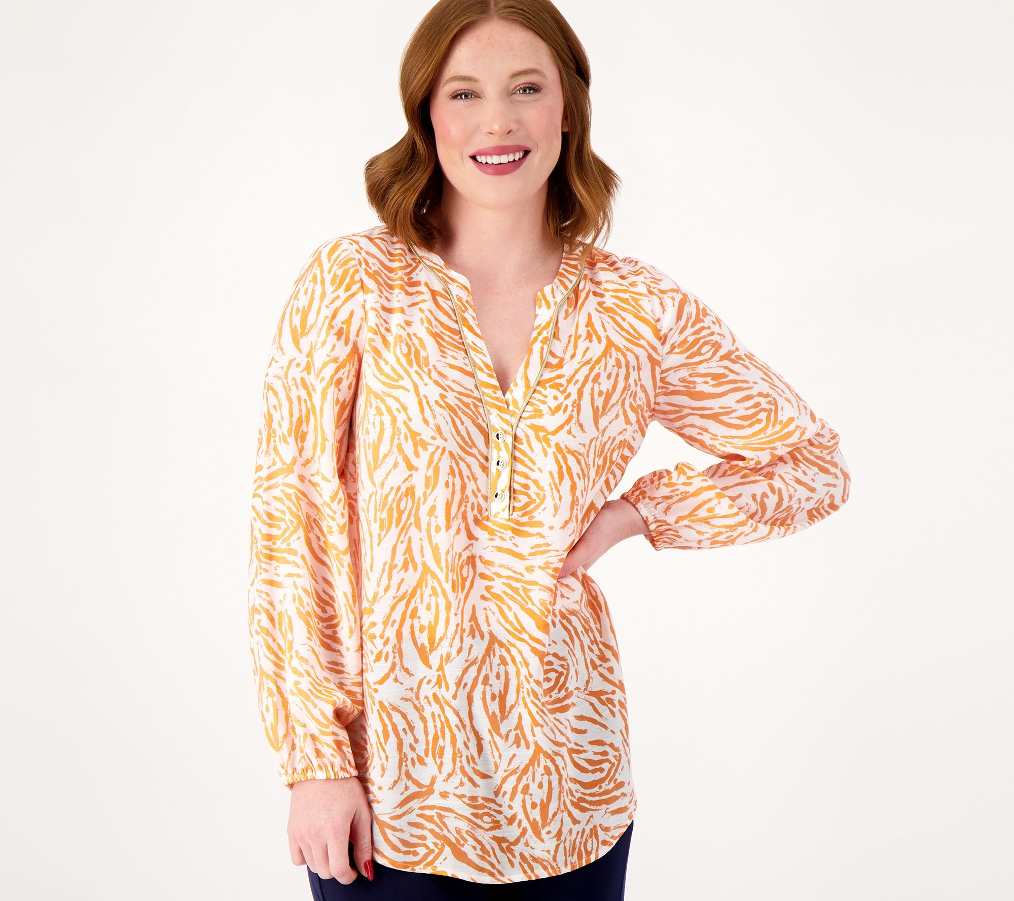 Susan Graver Petite Printed Stretch Charmeuse Tunic 