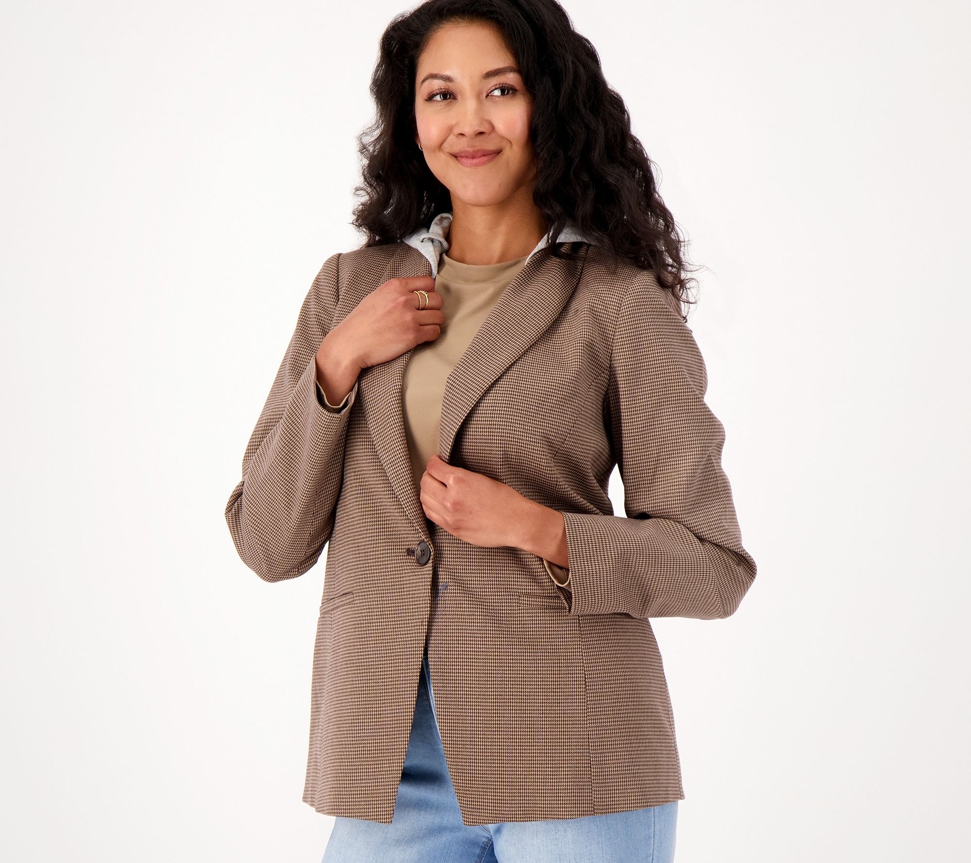 "As Is" GRAVER Susan Graver Petite Yarn Dyed Blazer with Hood