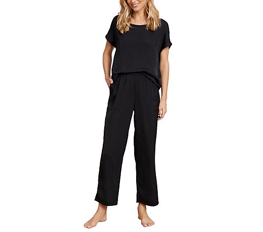 Barefoot Dreams Washed Satin Tee & Cropped Pant Set - QVC.com
