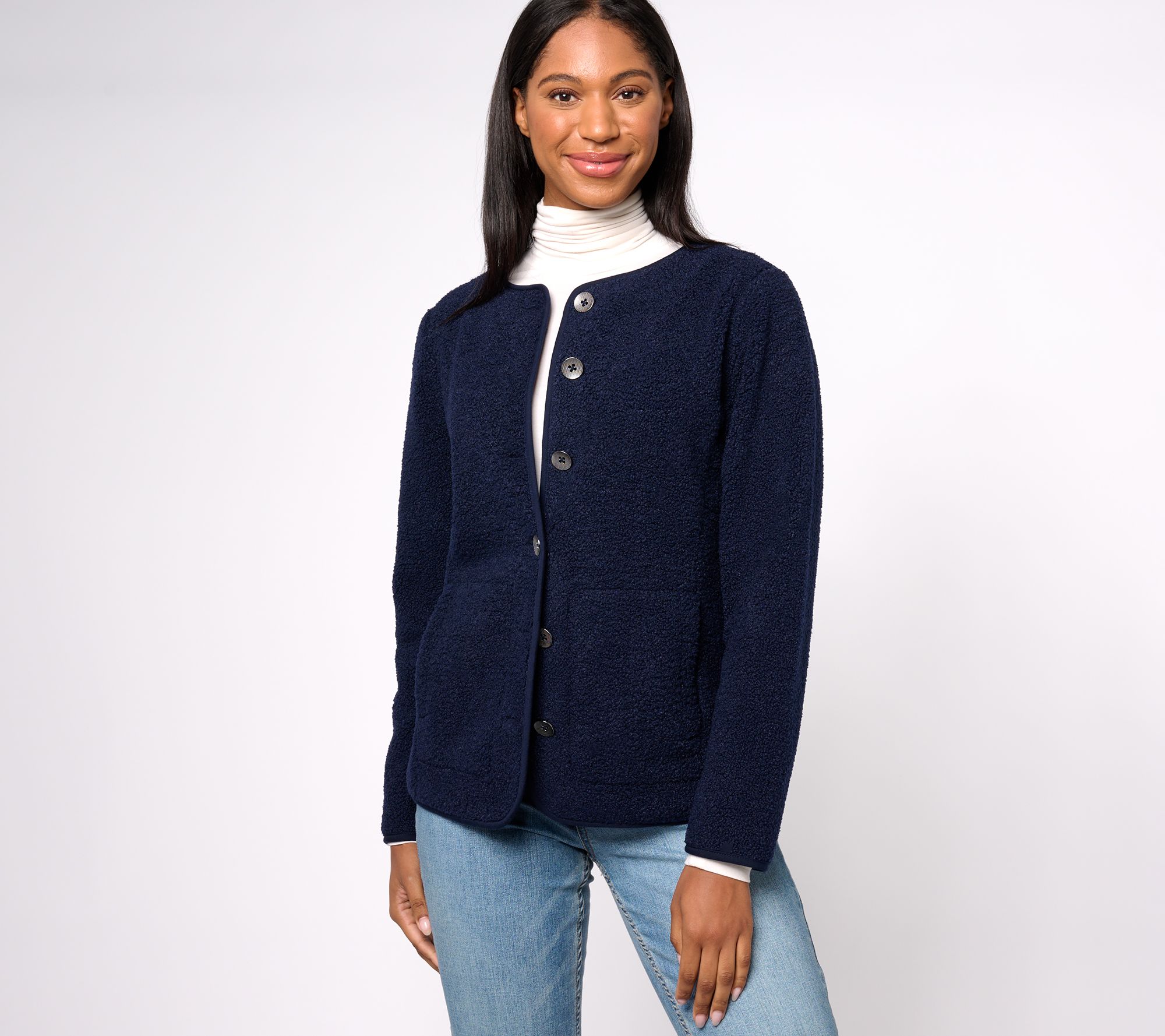 Susan Graver Weekend Knit Boucle Collarless Jacket