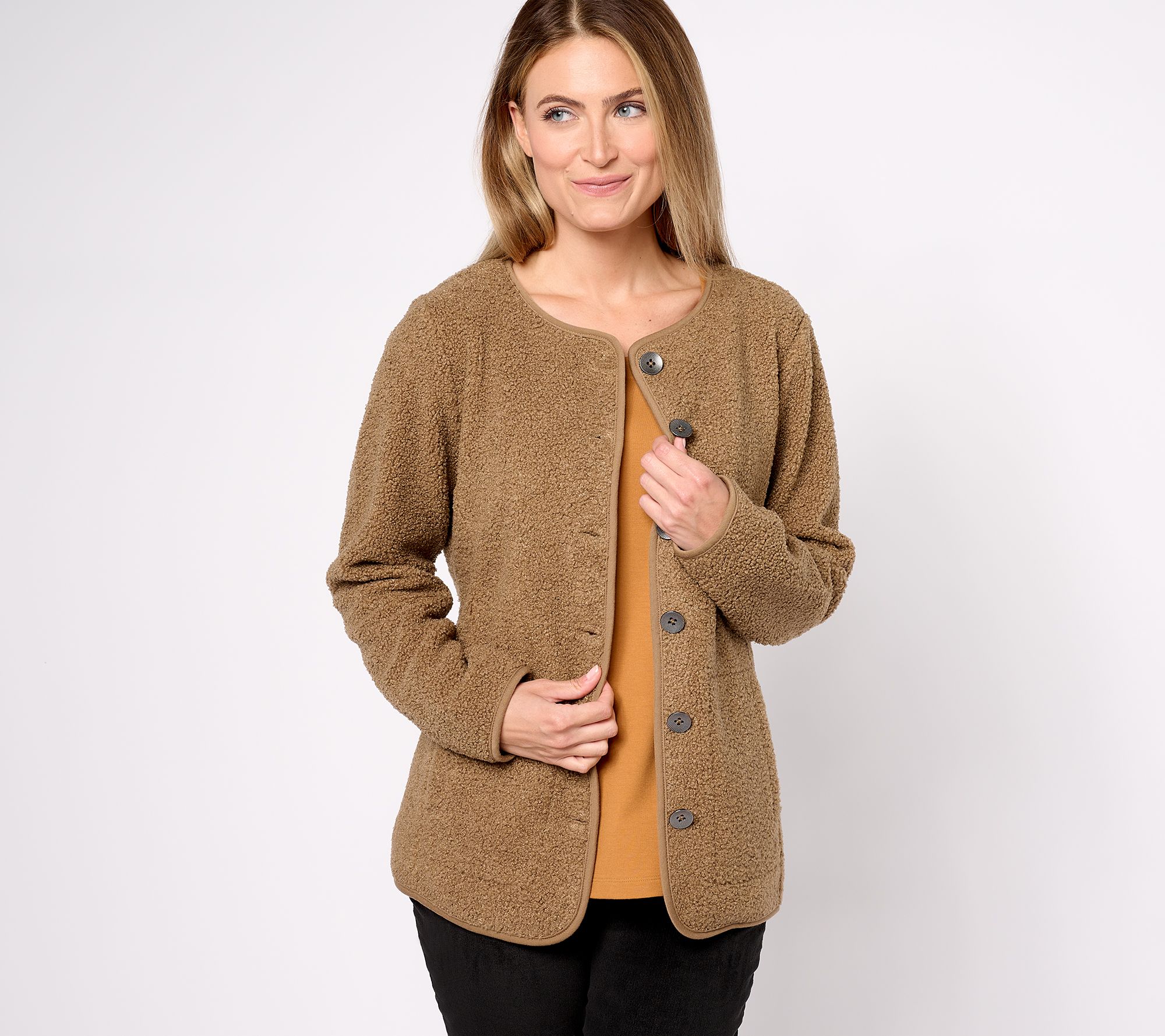 Susan Graver Weekend Knit Boucle Collarless Jacket