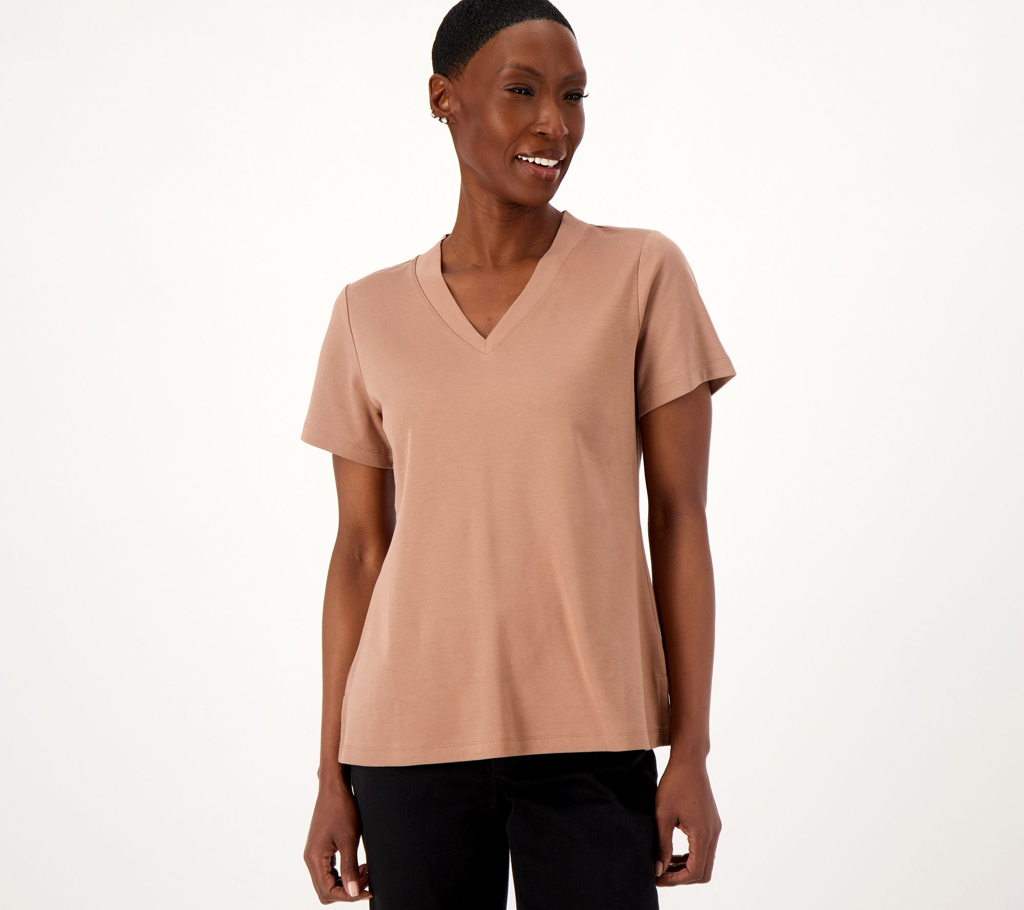 "As Is" Isaac Mizrahi Live Essentials Pima Cotton V-Neck Top