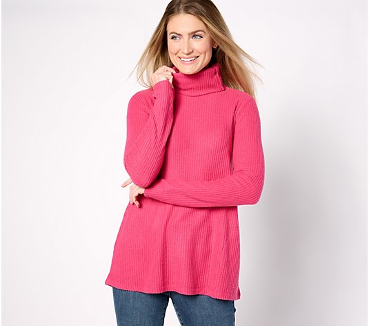 LOGO by Lori Goldstein Cloud Waffle Top with Split Cowl Neck