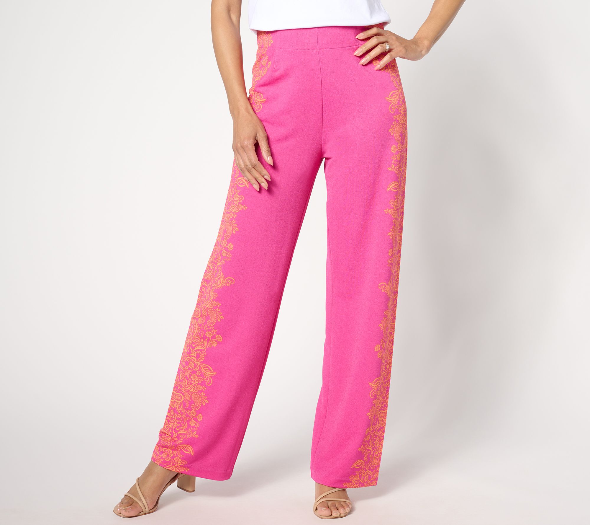 Isaac Mizrahi Live! Tall Pebble Knit Placement Print Wide-Leg Pants