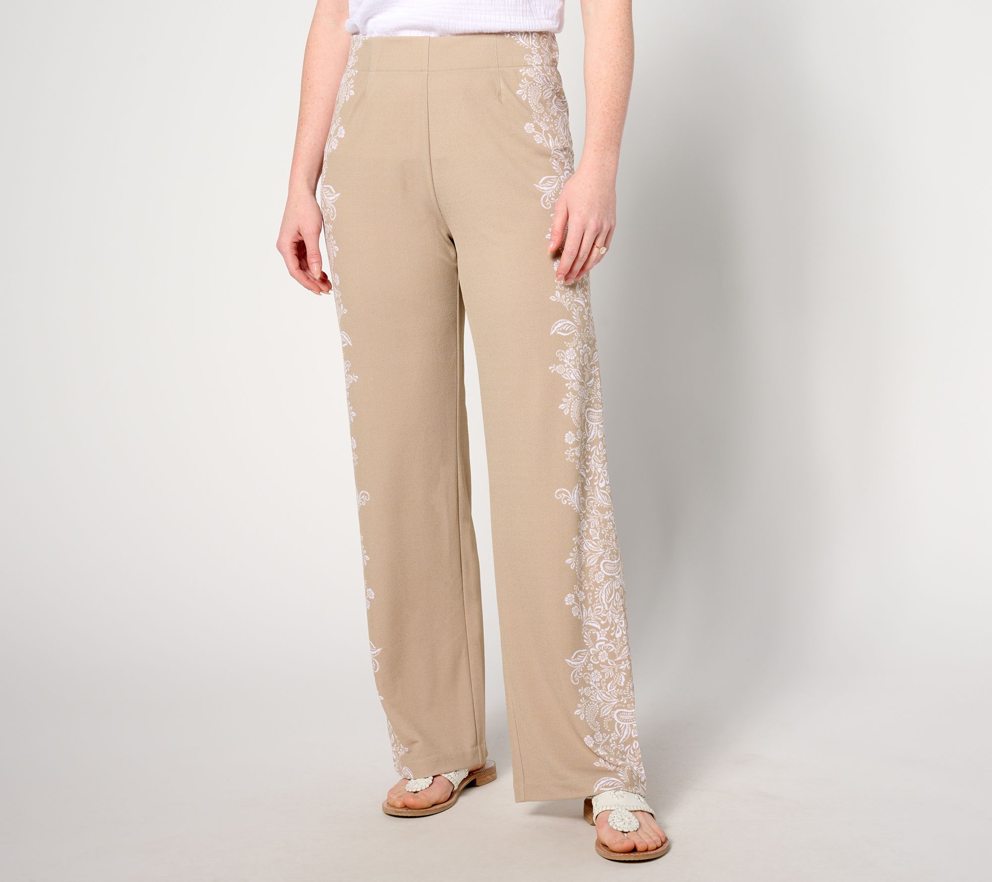 Isaac Mizrahi Live! Tall Pebble Knit Placement Print Wide-Leg Pants