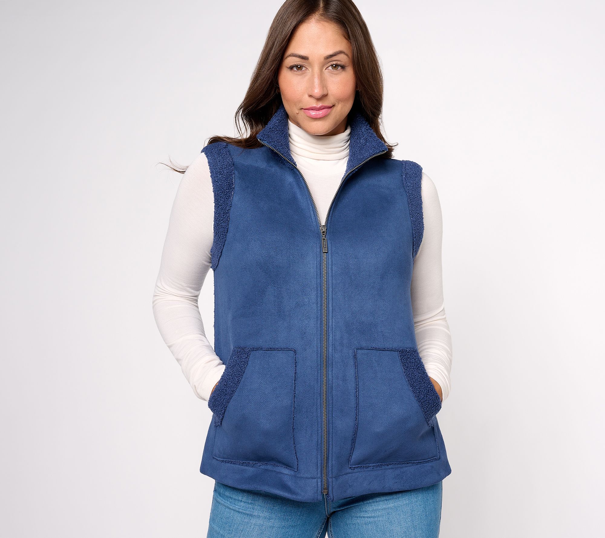 "As Is" Susan Graver Weekend Bonded Sherpa/ Faux Suede Zip-Front Vest