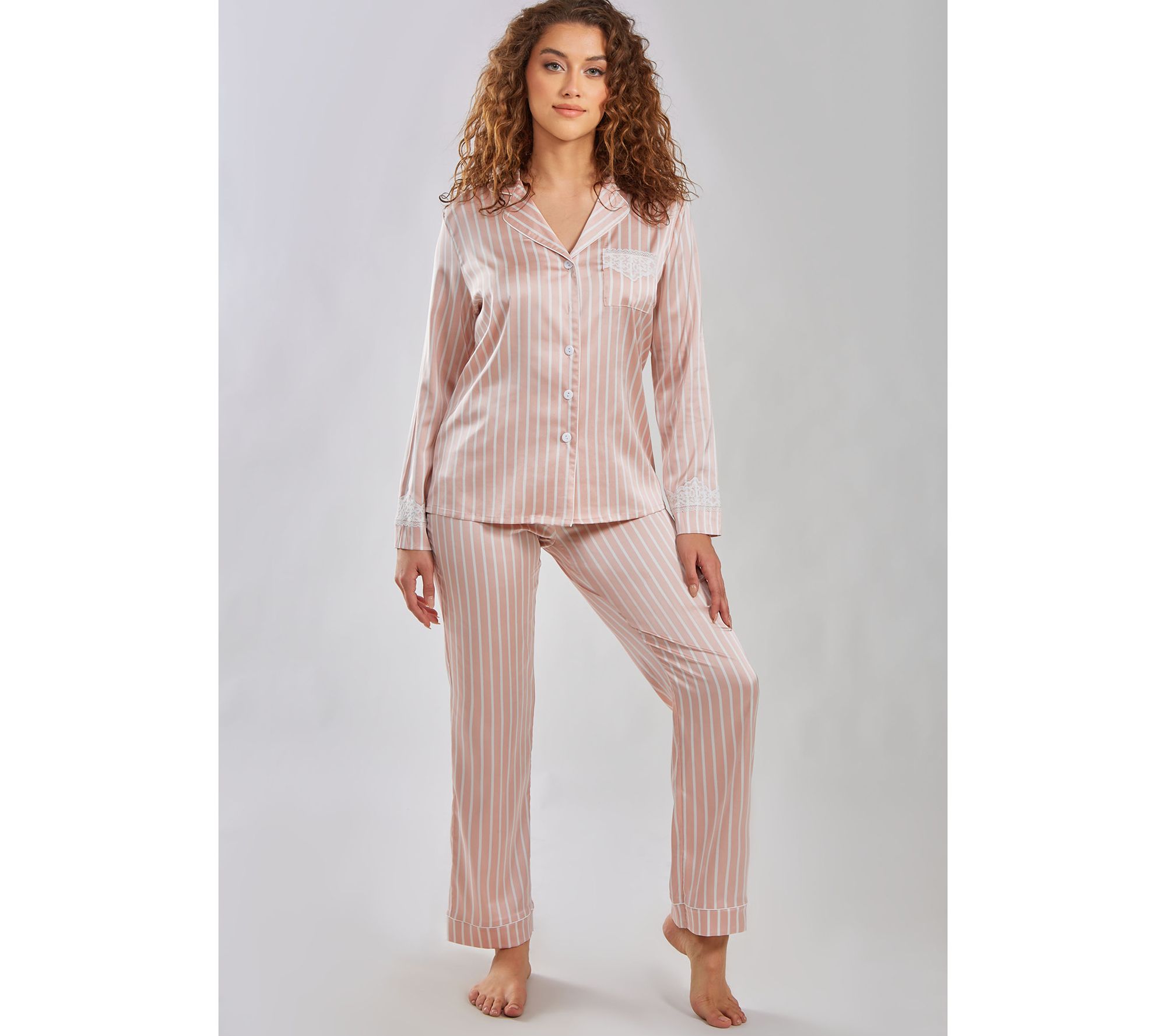 iCollection Striped Satin Button-Up Pajama Lou nge Set