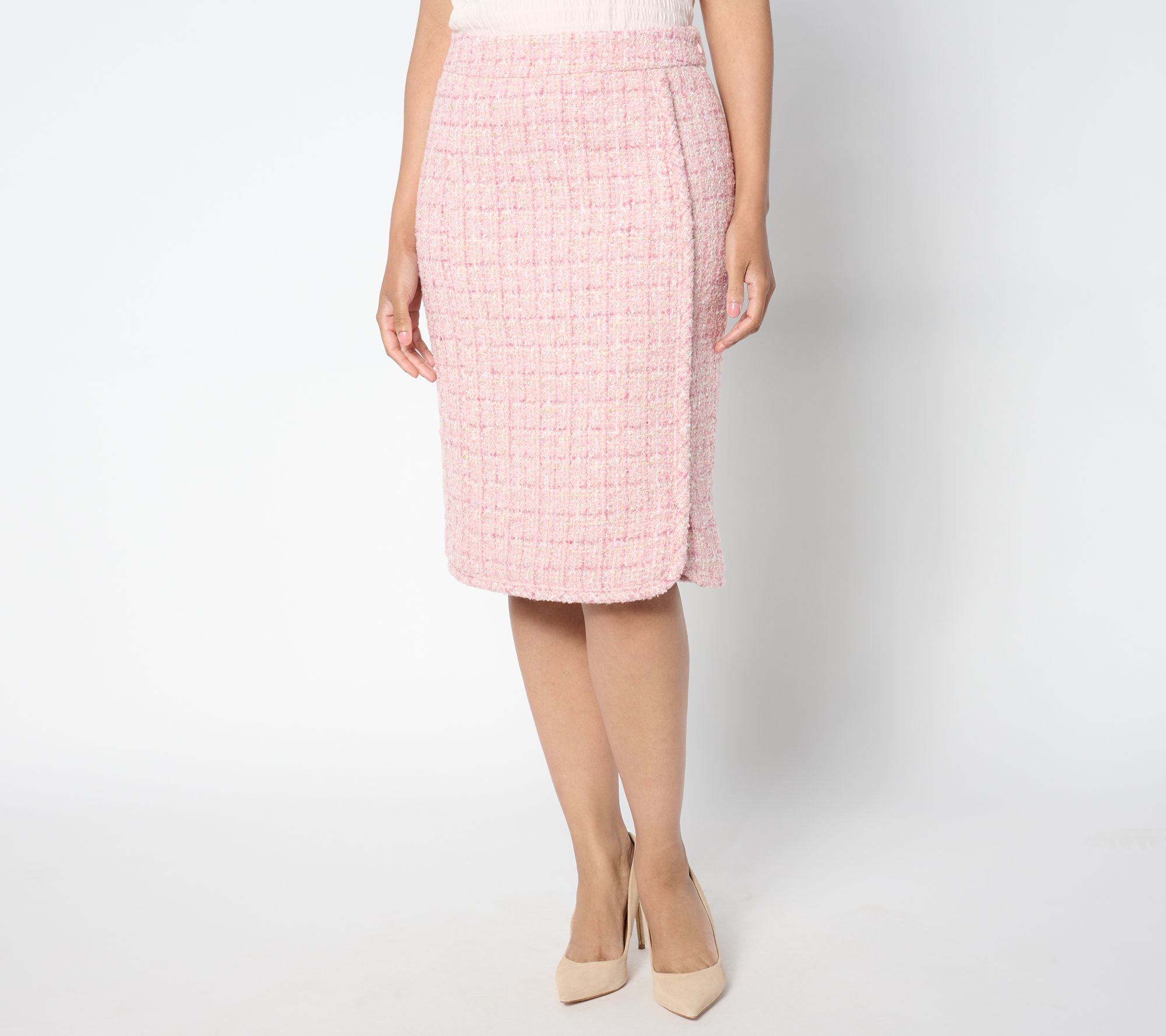 Isaac Mizrahi Live! Petite Woven Tweed Midi Skirt with Zipper