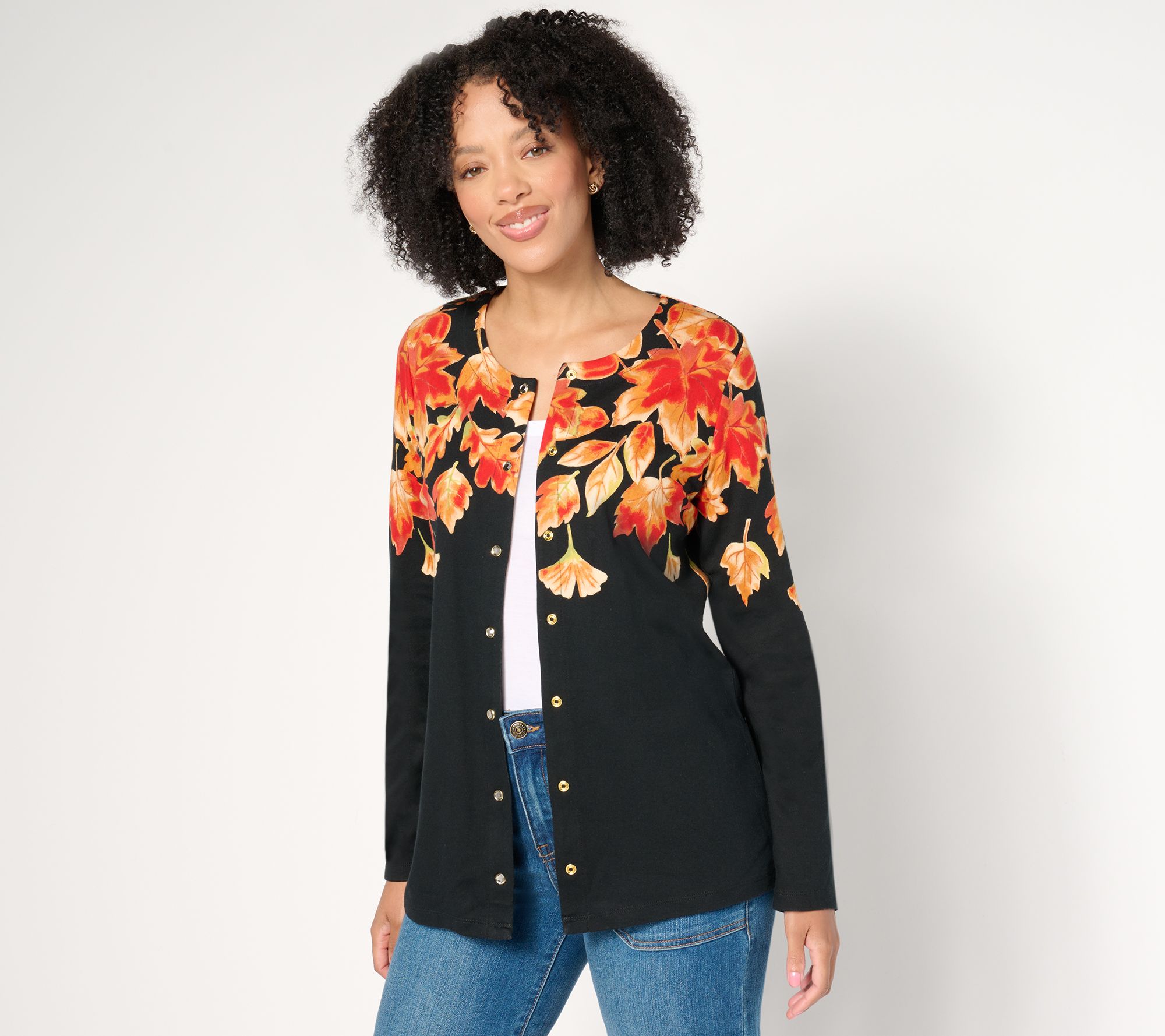 Quacker Factory Fall is in the Air Long Sleeve Printed Cardigan